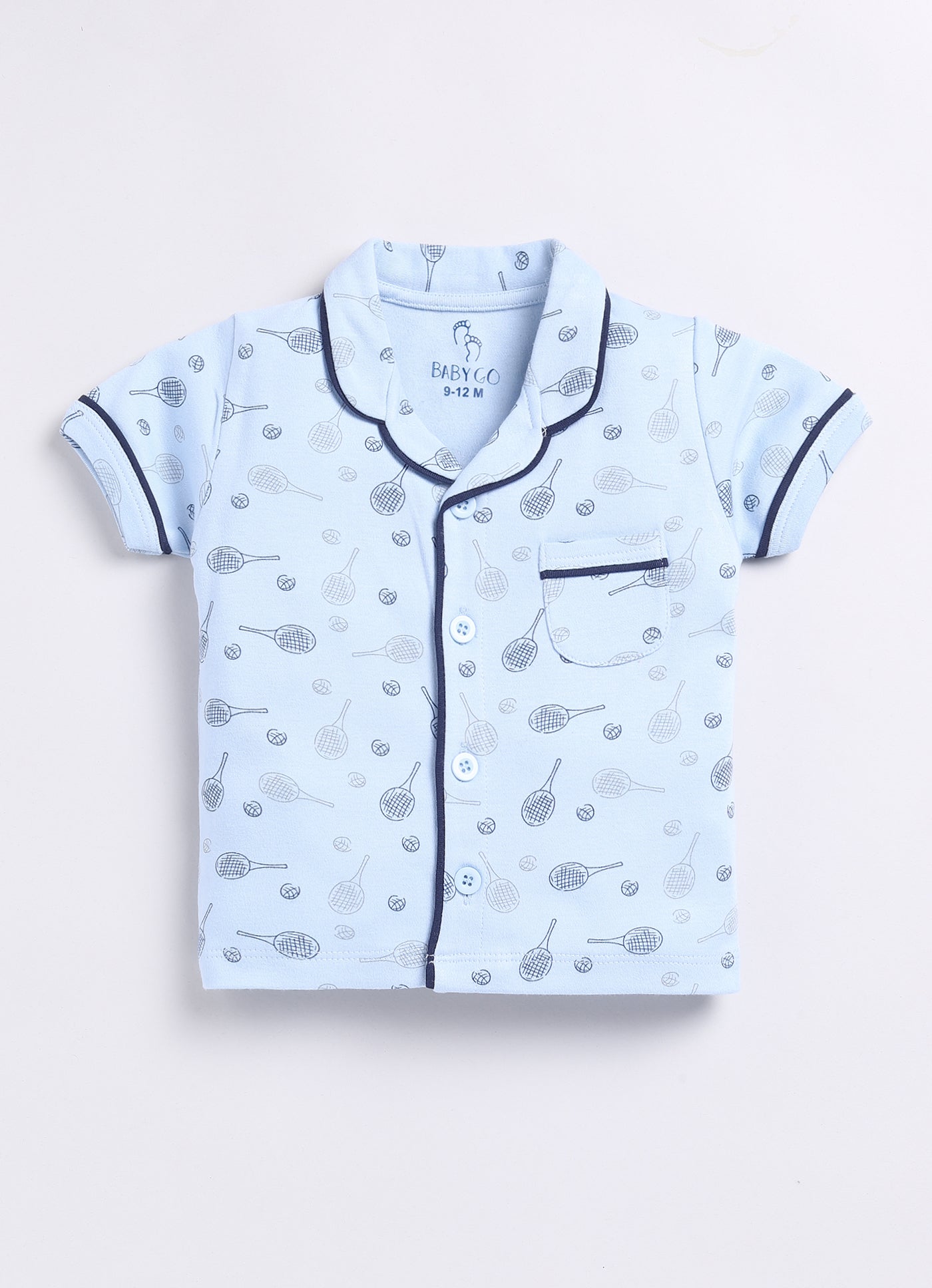 Playful Printed Half Sleeves Baby Boy Night Suit-BLUE