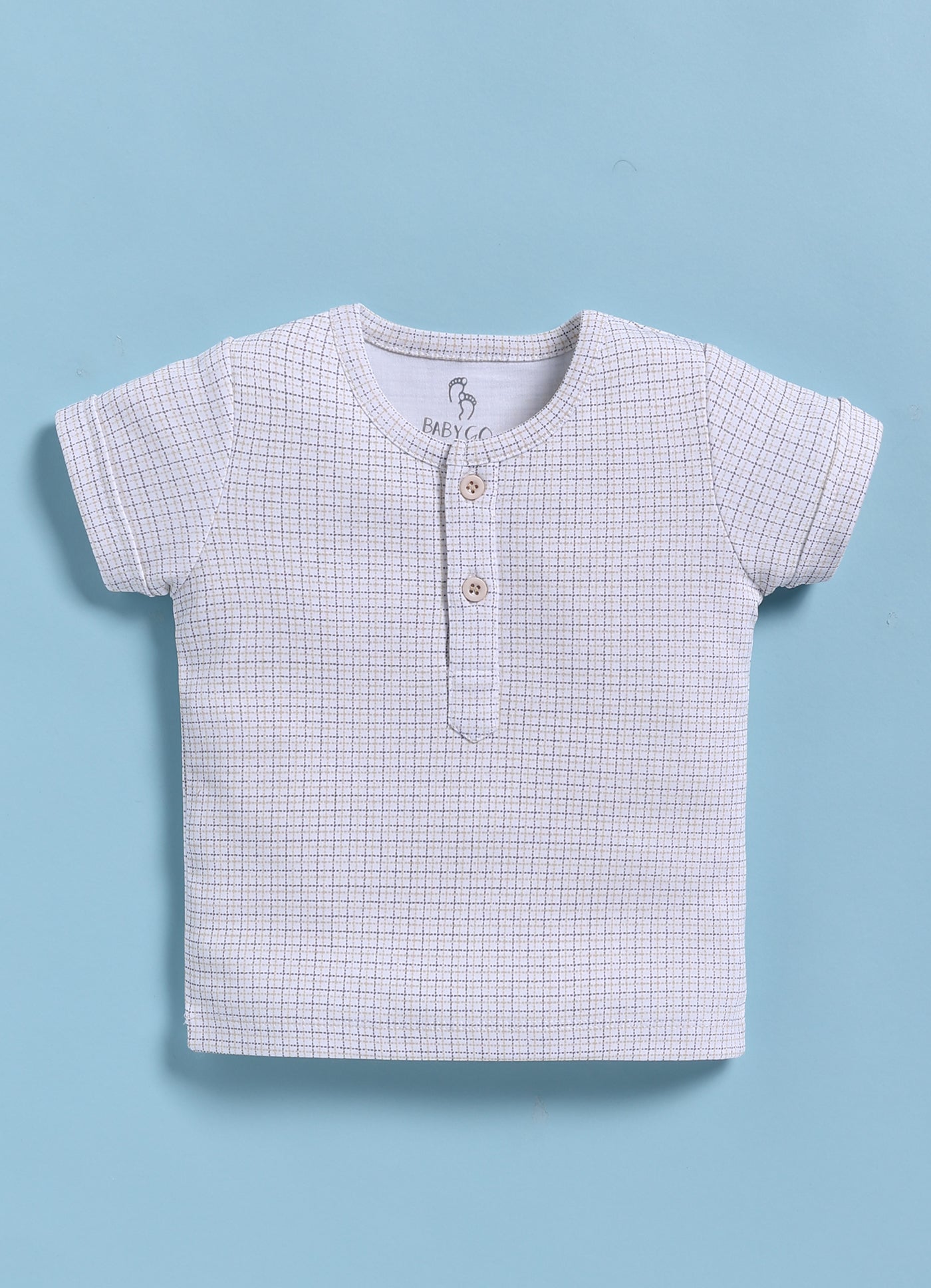 Half-Sleeve Top & Bottom For Boys - Beige Buttoned