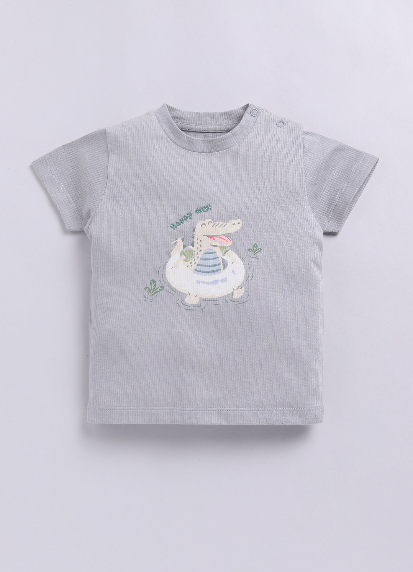 Baby Boy Happy Crocodile Printed Half T Shirt & Short Playdate Outfit-Beige