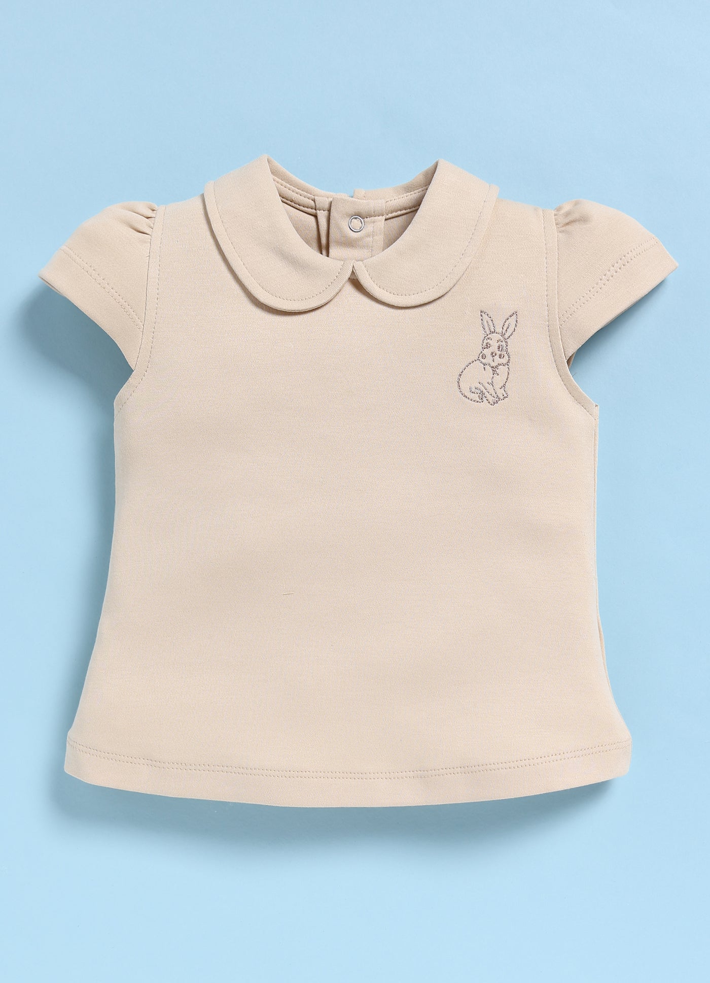 Half-Sleeve Top & Bottom For Girls - Beige Sweet Bunny