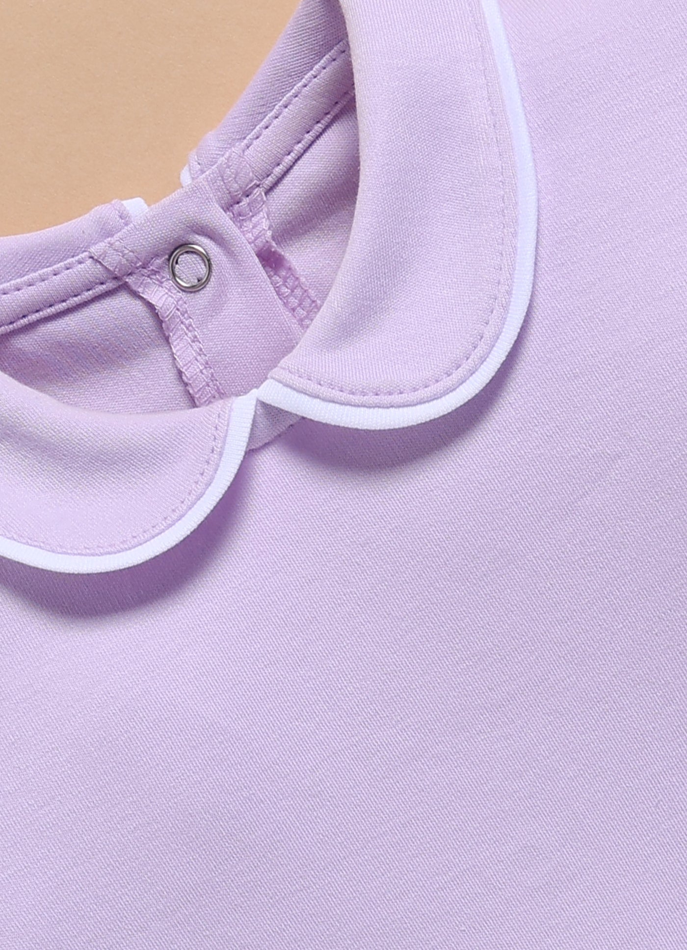 Full Sleeve Romper for Girls - Light Purple Lilac Embroidered Scallop