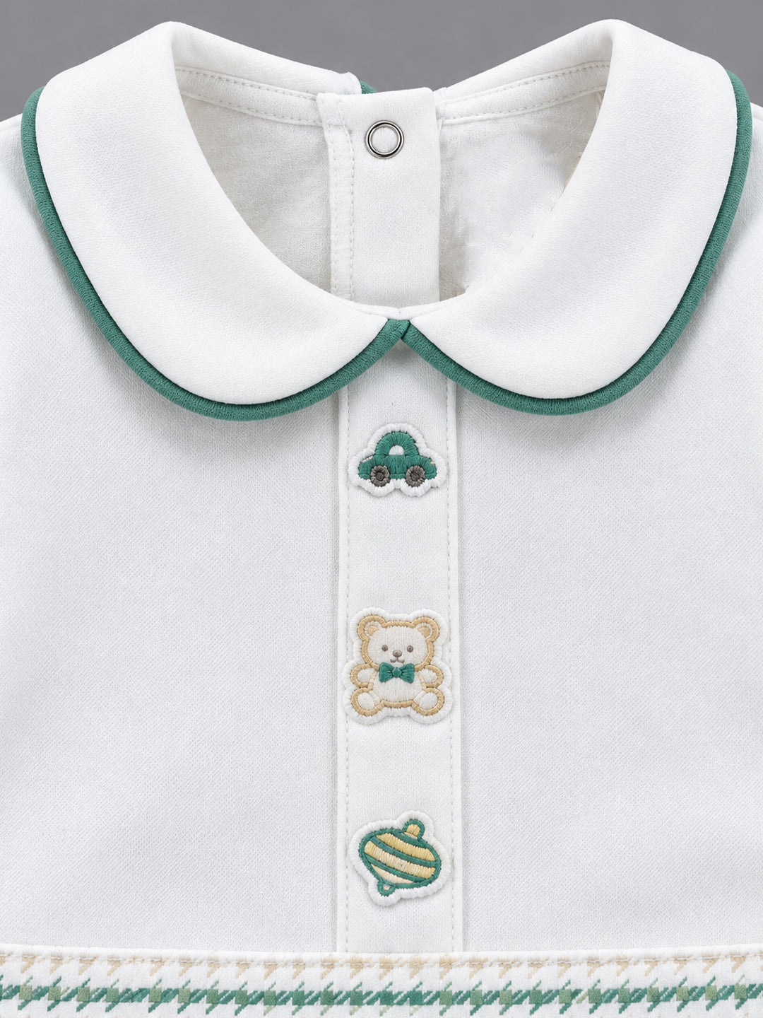 Classic Houndstooth Collared Footed Full Sleeve Romper for Boys - White & Beige