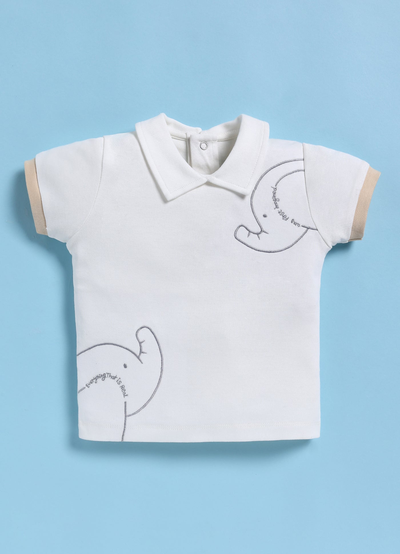 Half-Sleeve Top & Bottom For Boys - Cream Elephants