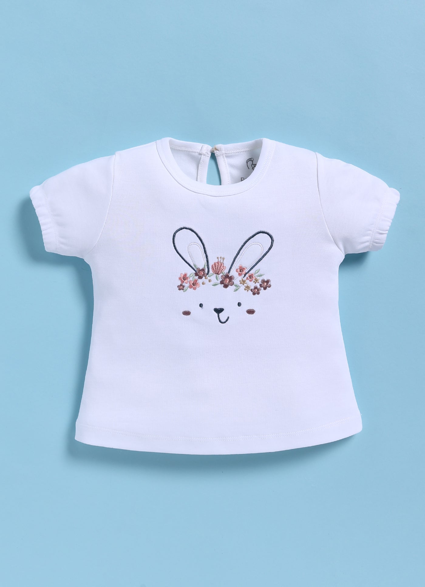 Half-Sleeve Top & Bottom For Girls - Beige Happy Bunny