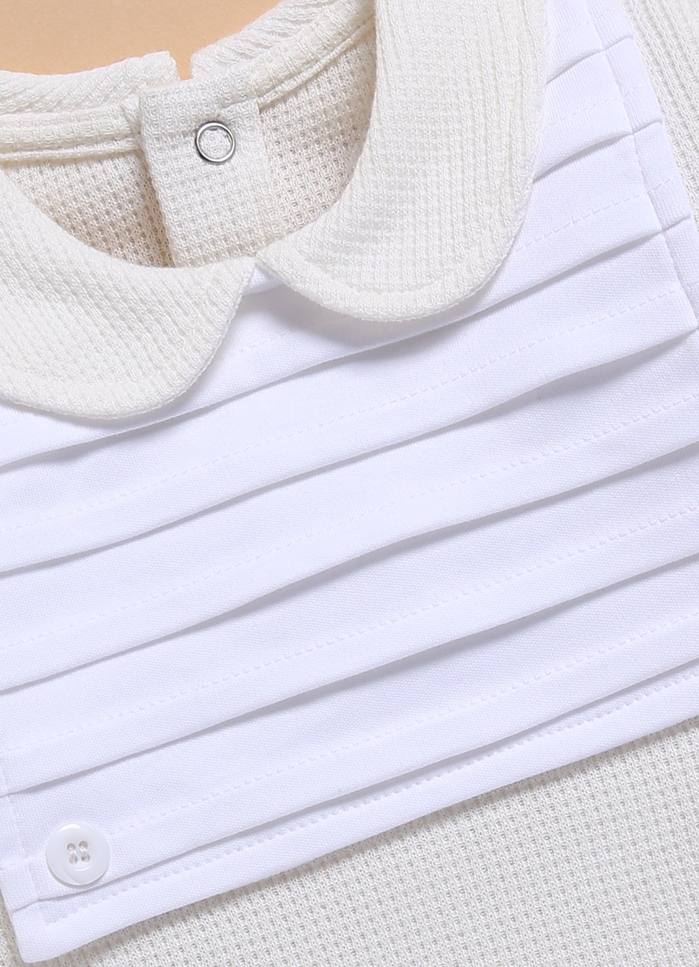 Full Sleeve Romper for Girls - White Waffle Knit