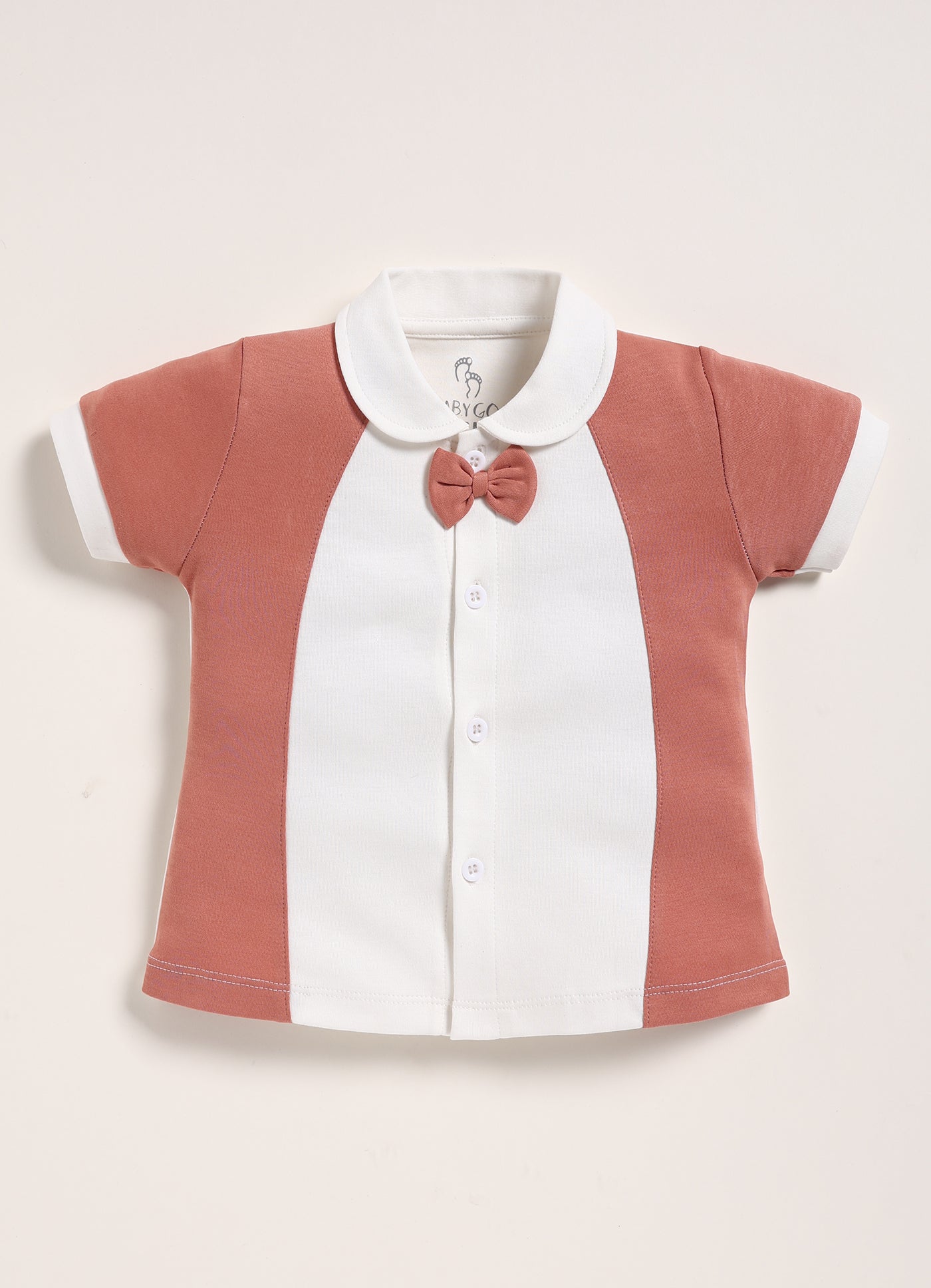 Half-Sleeve Top & Bottom For Girls - Brown with Bow Tie