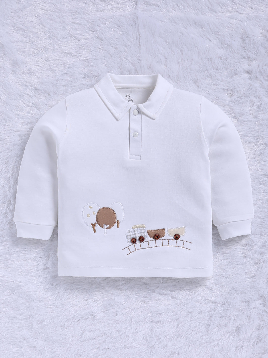 Top & Bottom for Boys - Cream Train Graphic Polo