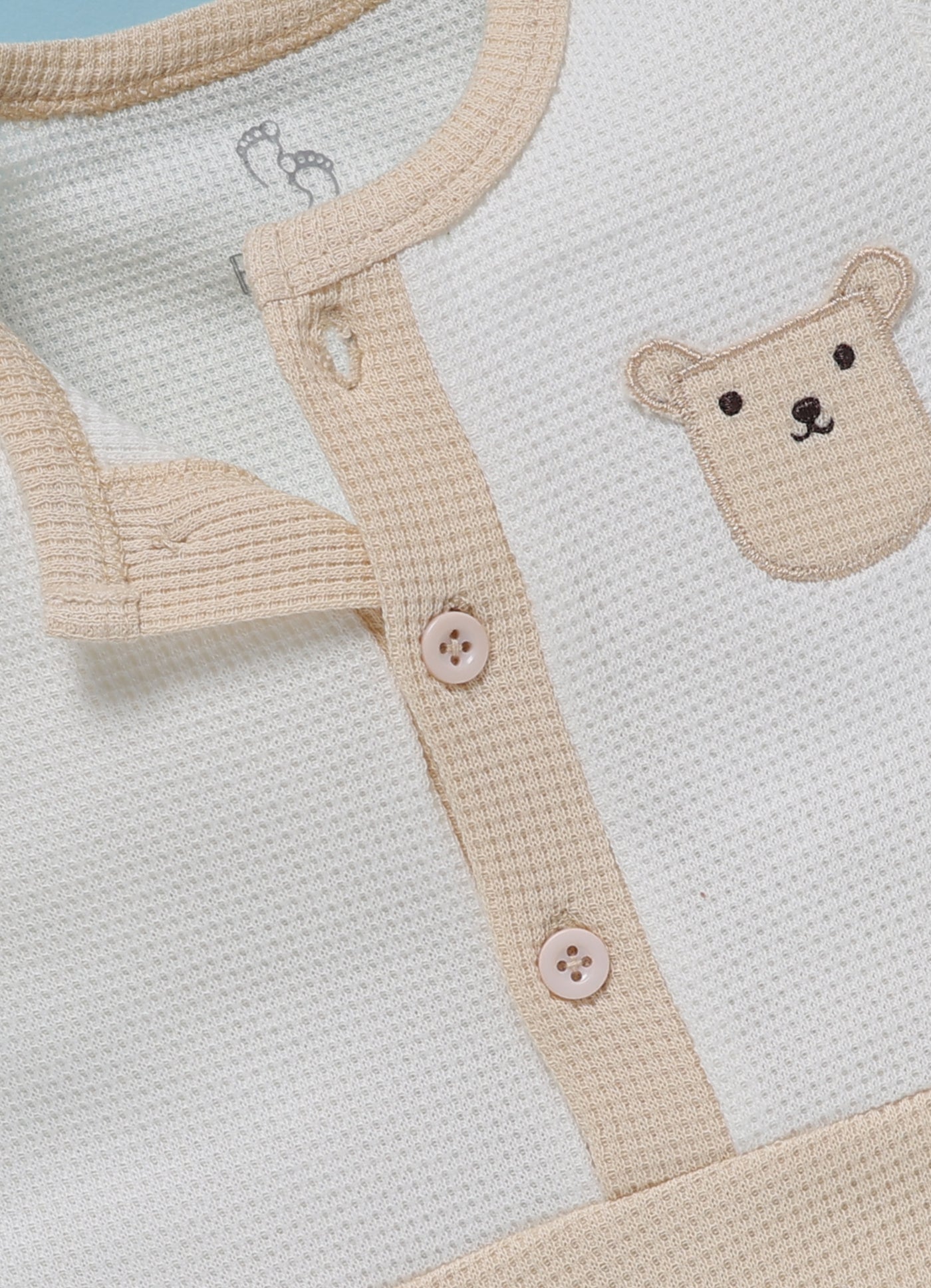 Half-Sleeve Romper for Boys – Cream Cozy Bear