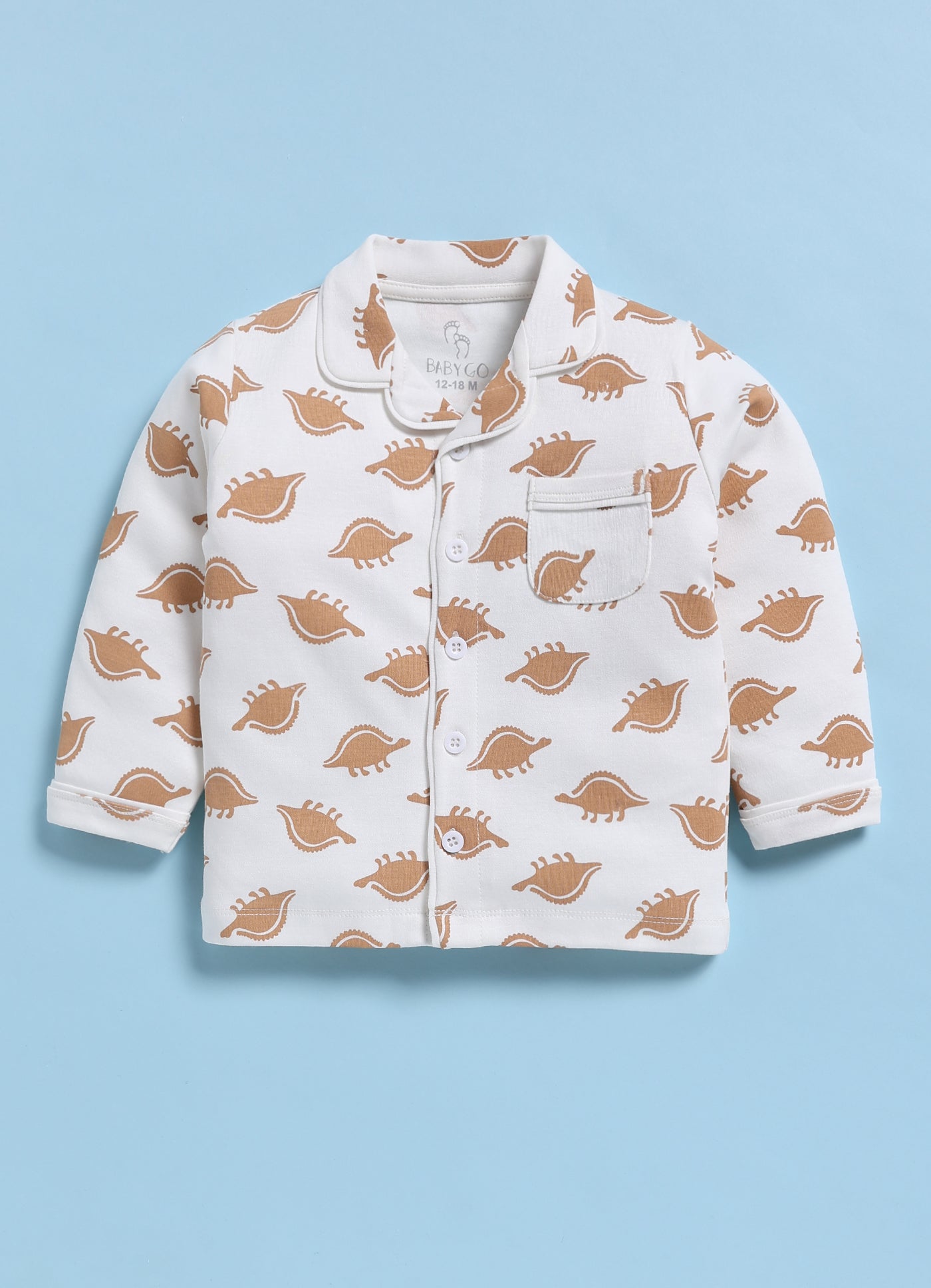 Full-Sleeve Nightsuits for Boys - Beige Small Dinos