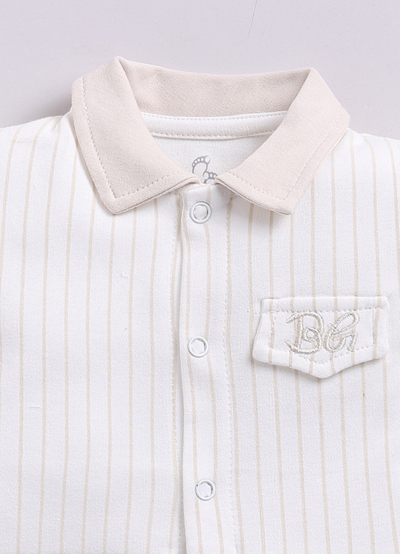 Half Sleeve Striped Baby Boy Romper-Beige