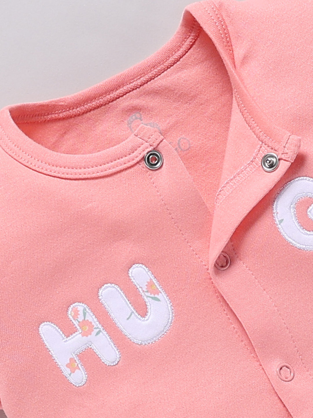 Full Sleeve Romper for Girls – Coral Pink Floral & Peach