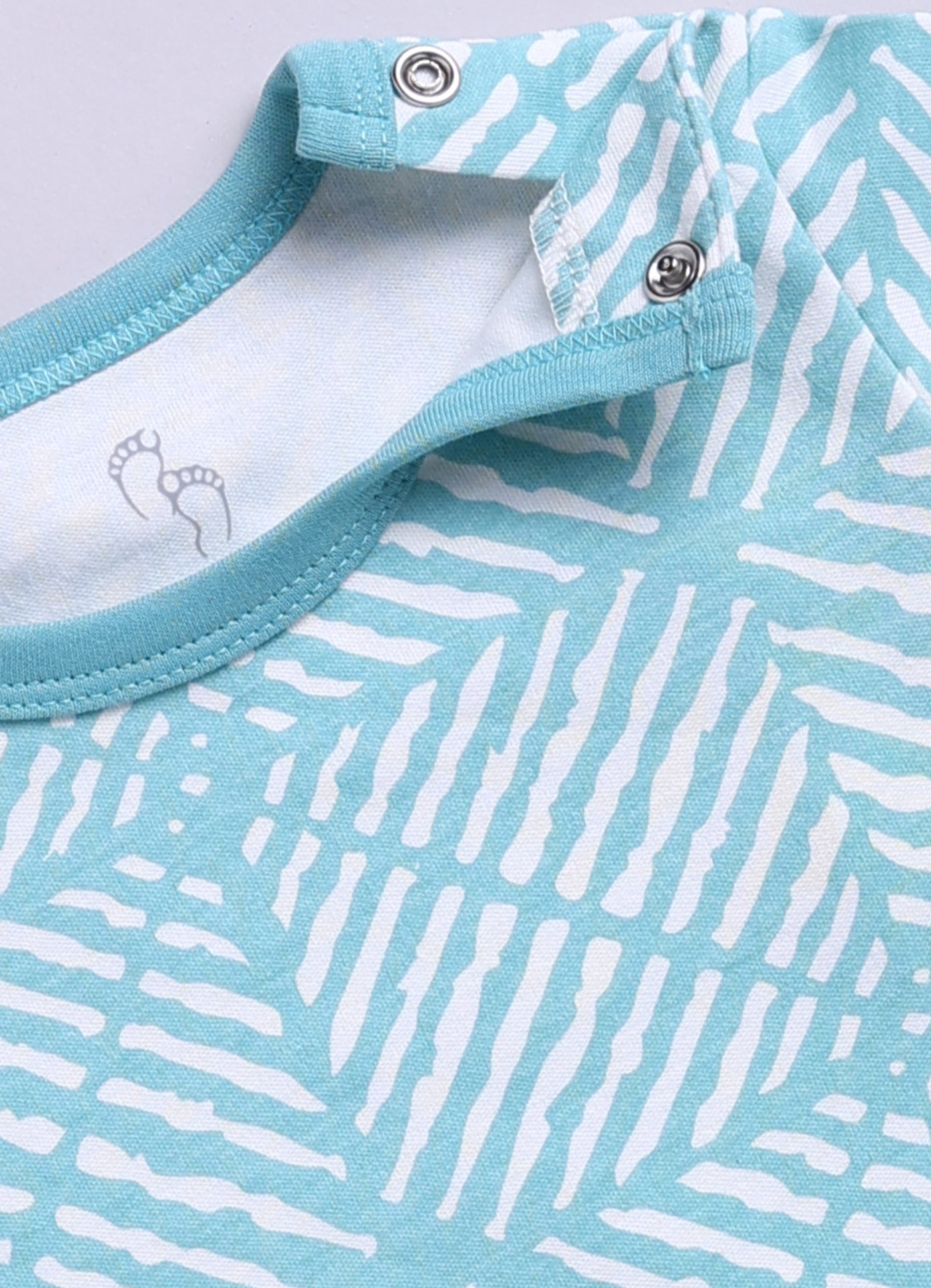 Half Sleeve Romper for Boys - Sea Green & Off-White
