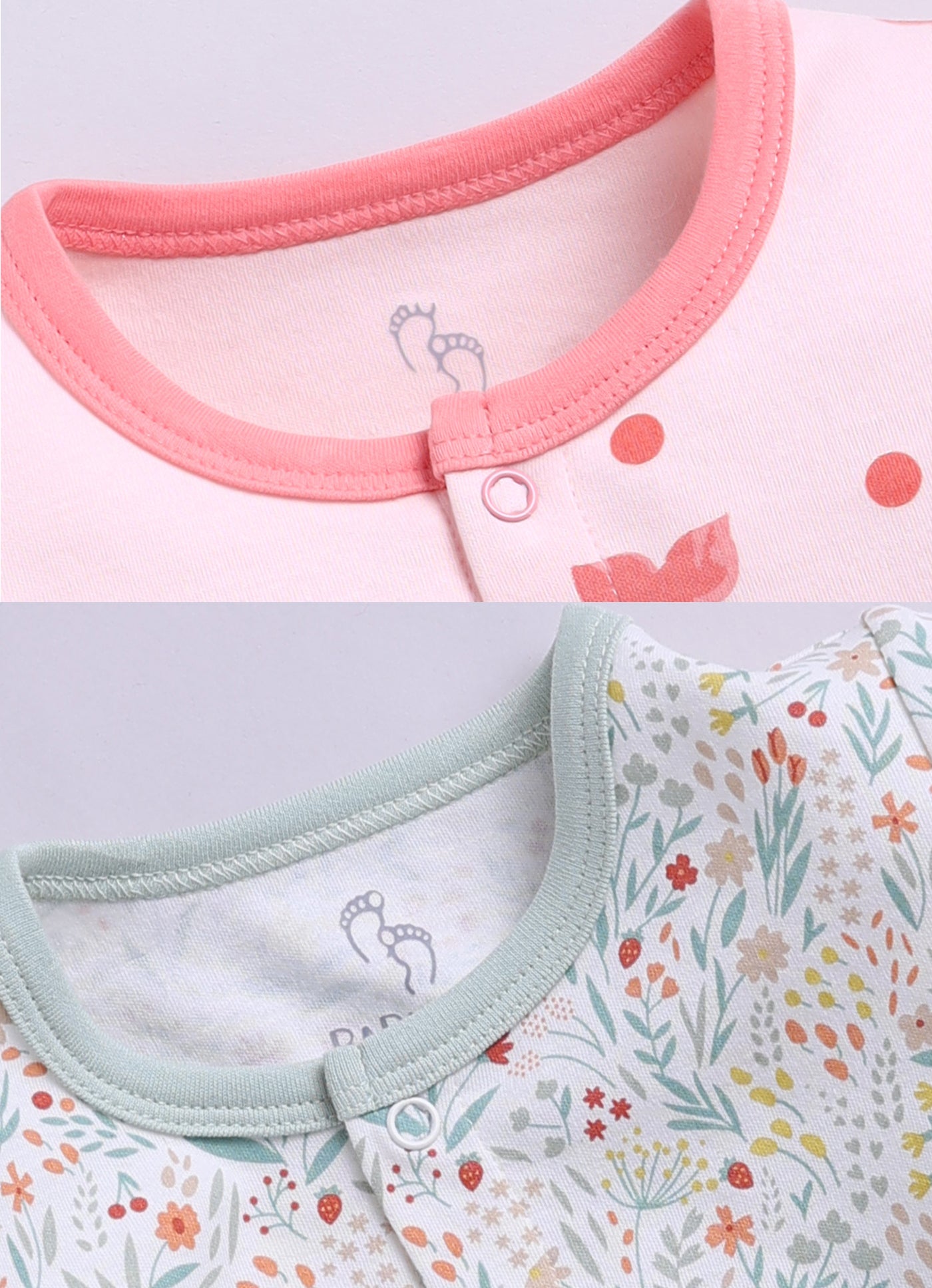 Full Sleeve Romper for Girls - Mint & Salmon