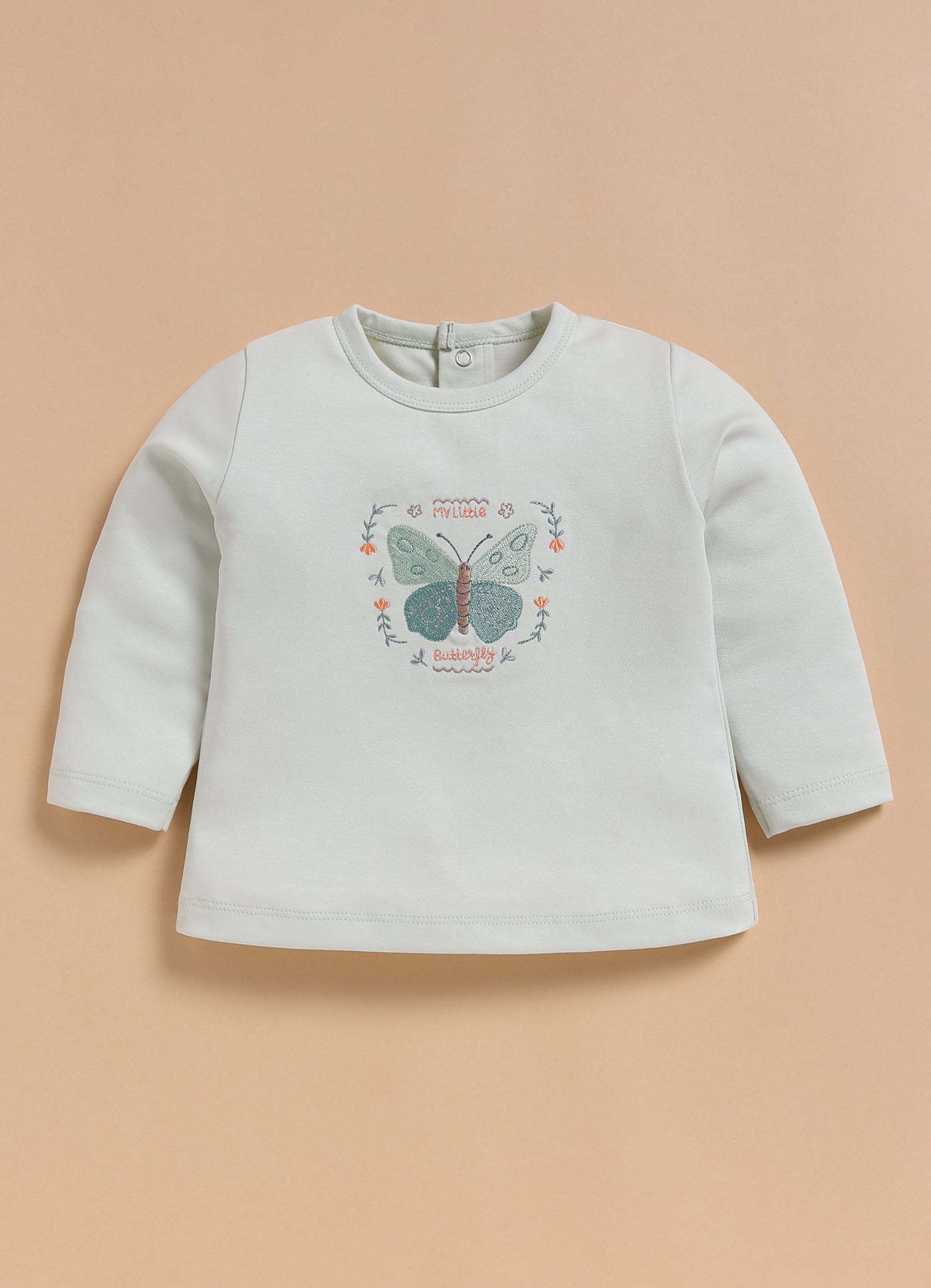 Full-Sleeve Top & Bottom For Girls - Pastel Green Little Butterfly