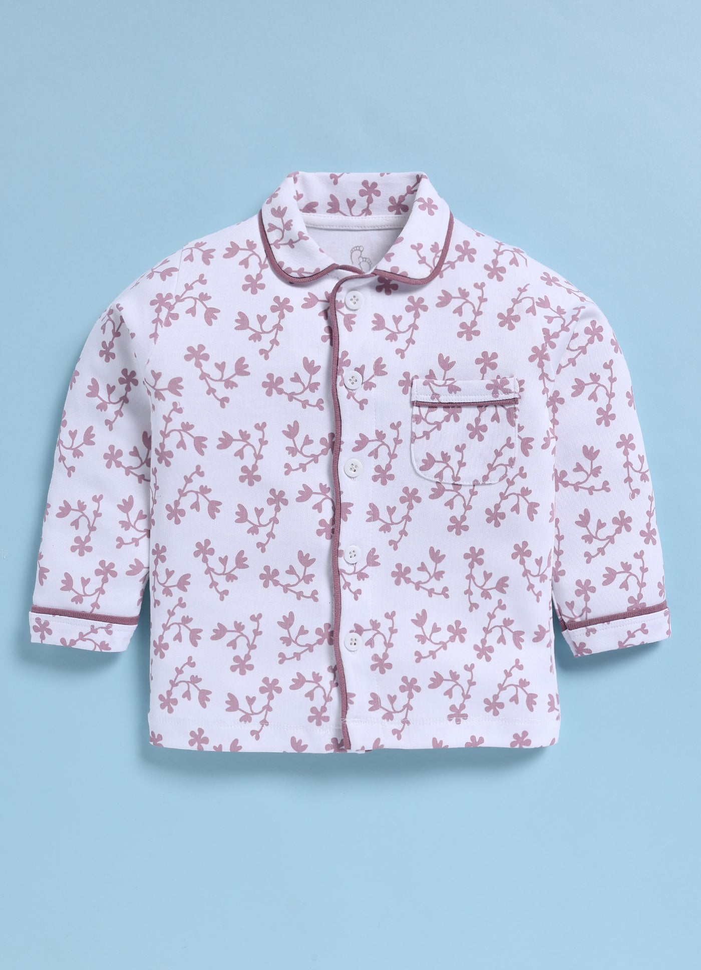 Full-Sleeve Nightsuits for Girls - Purple Floral Charm