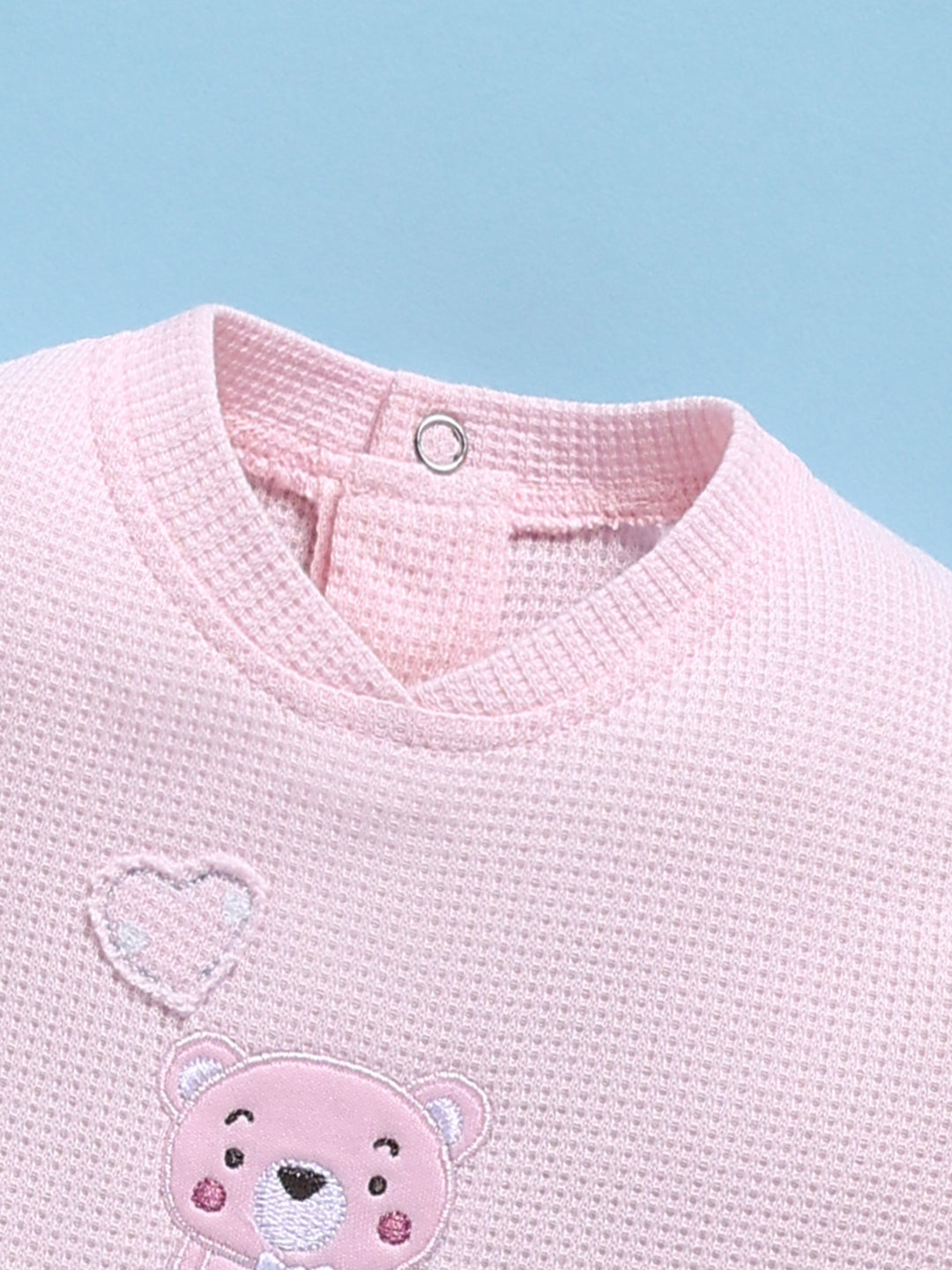Full Sleeve Romper for Girls – Pink Waffle Knit