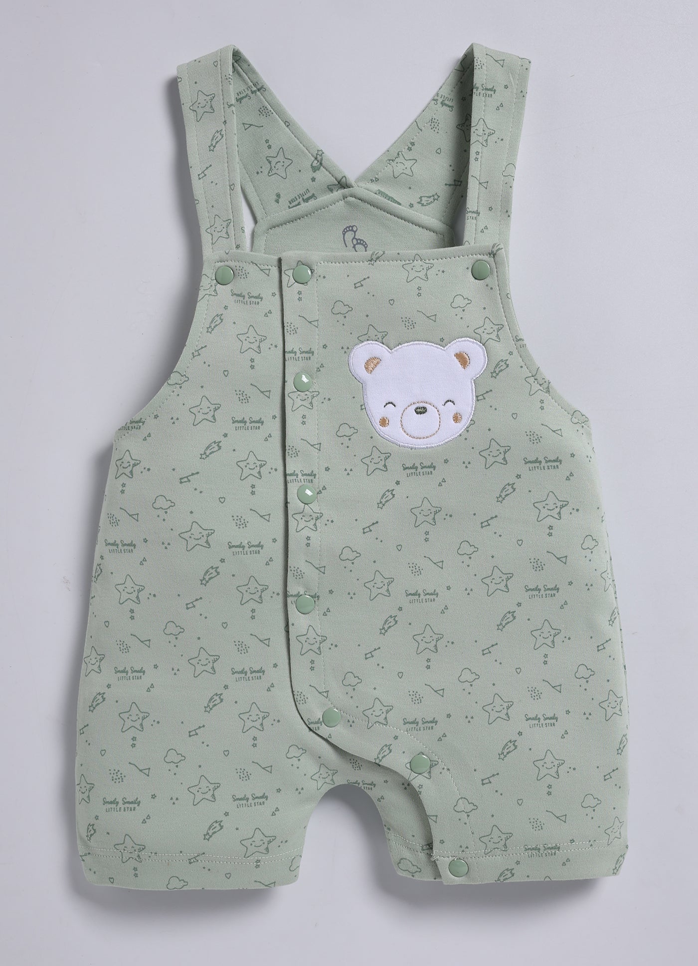 Half Sleeve Dungaree for Boys - Mint Green Starry Bear