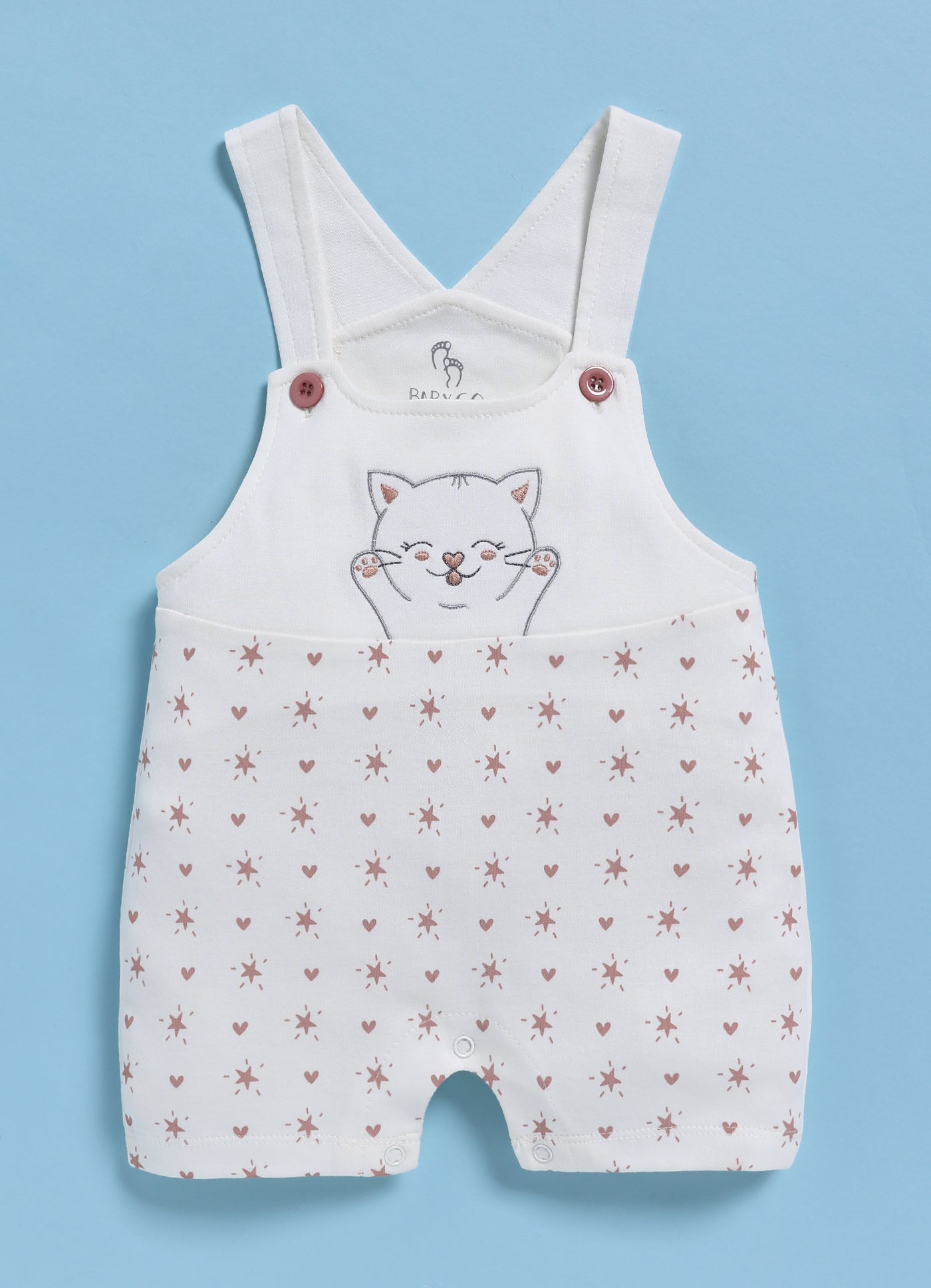 Half Sleeve Dungaree for Girls - Peach Happy Kitty