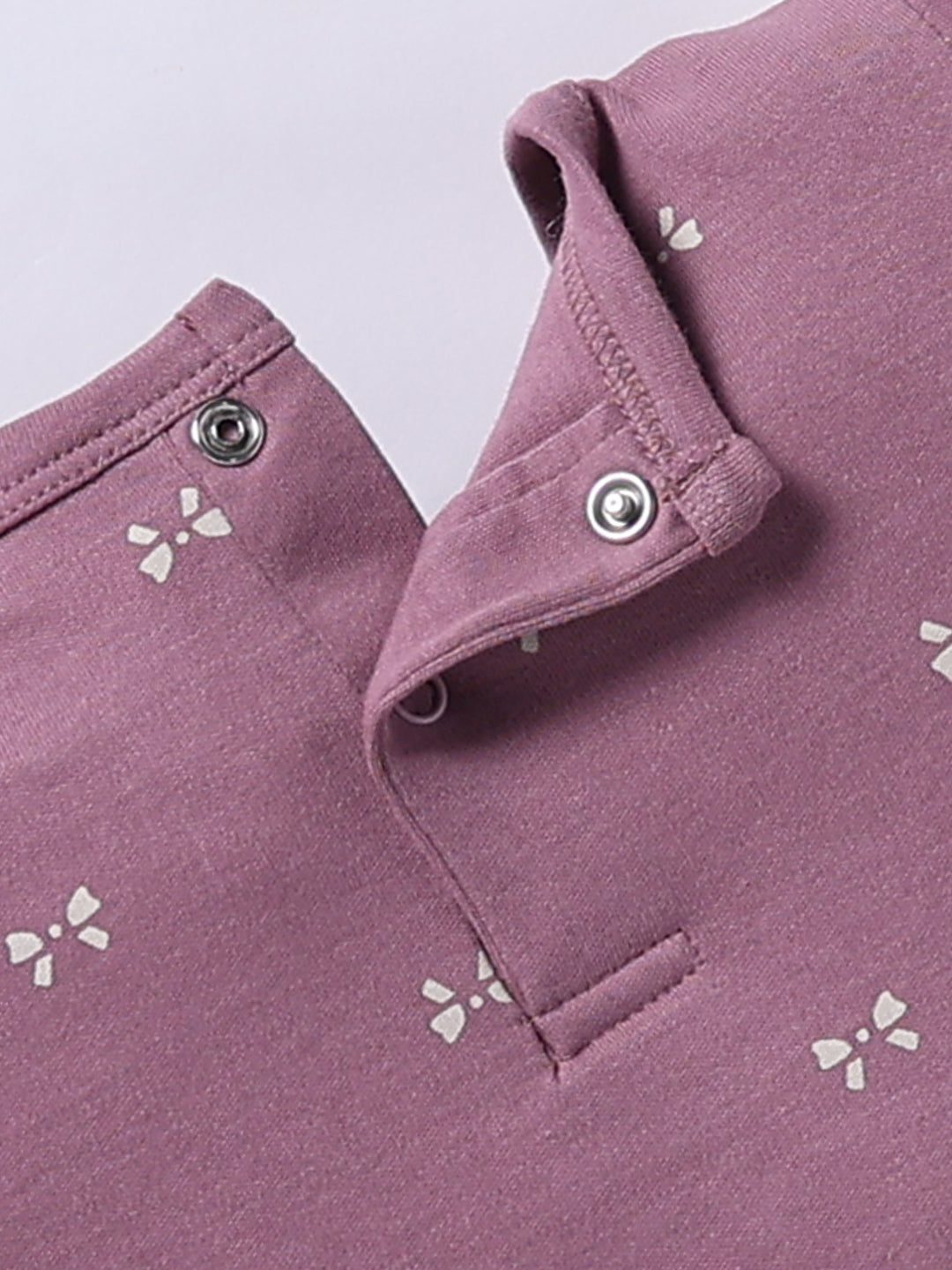 Full Sleeve Romper for Girls – Mauve Bow Print