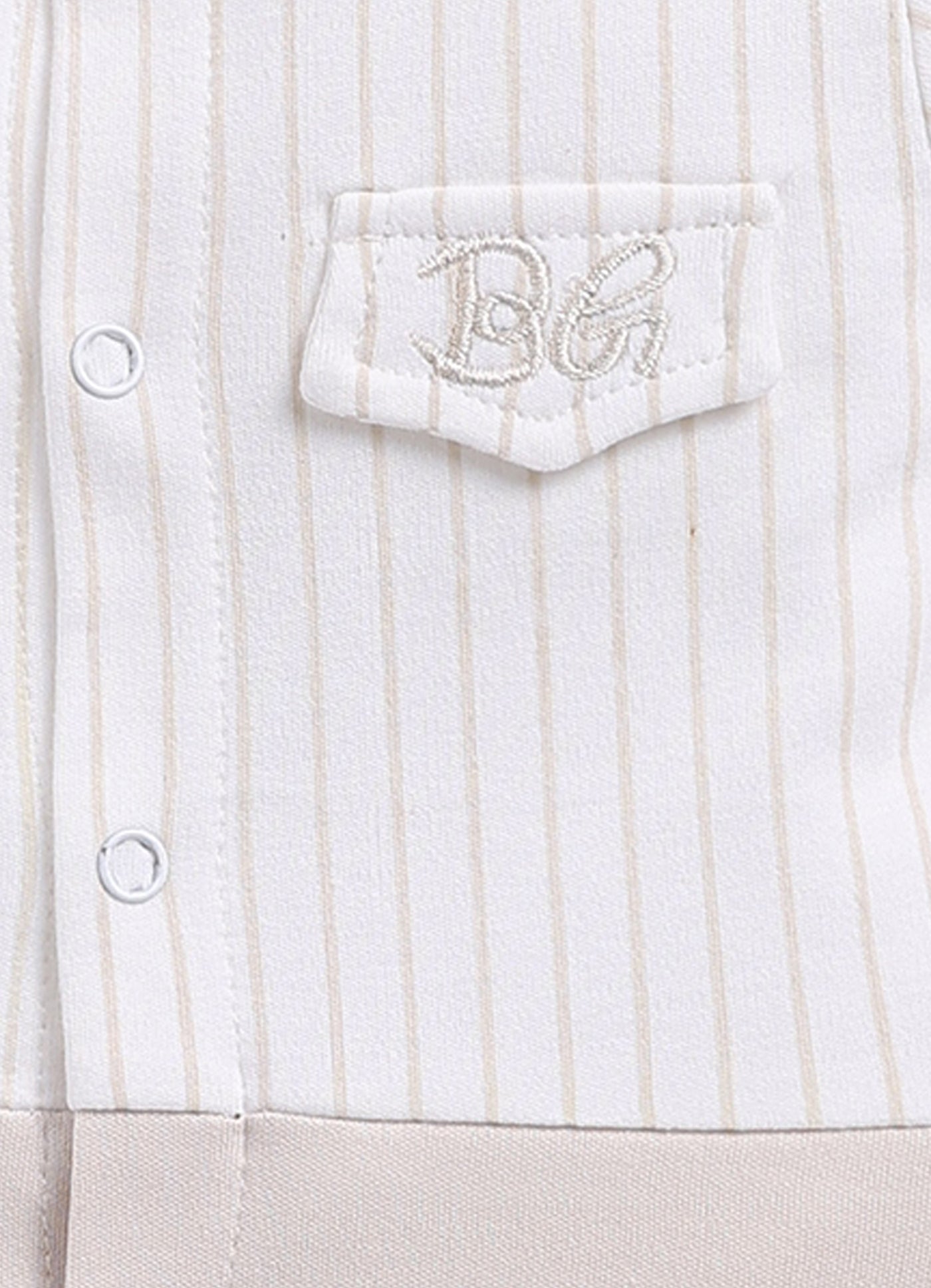 Half Sleeve Striped Baby Boy Romper-Beige