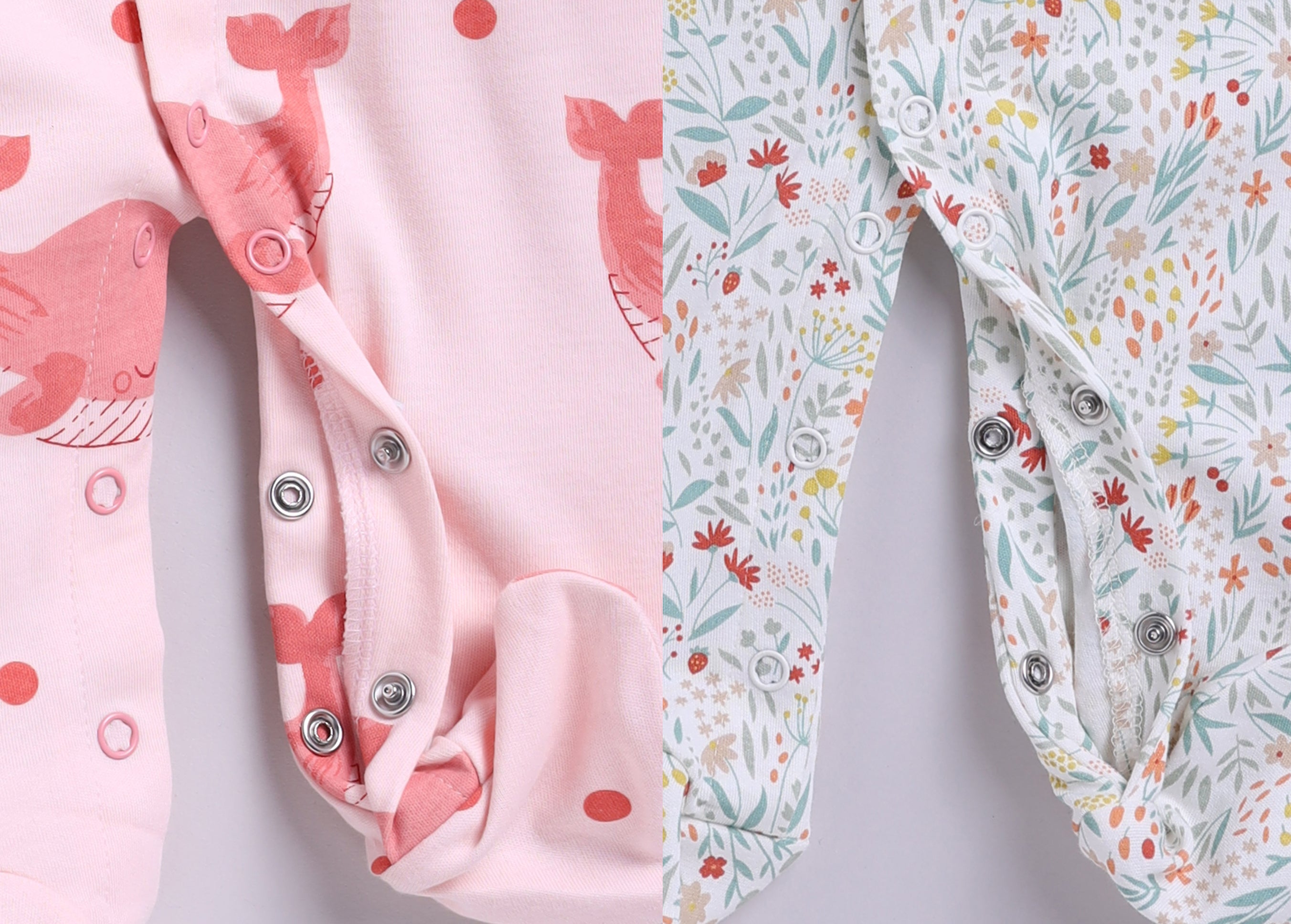 Full Sleeve Romper for Girls - Mint & Salmon