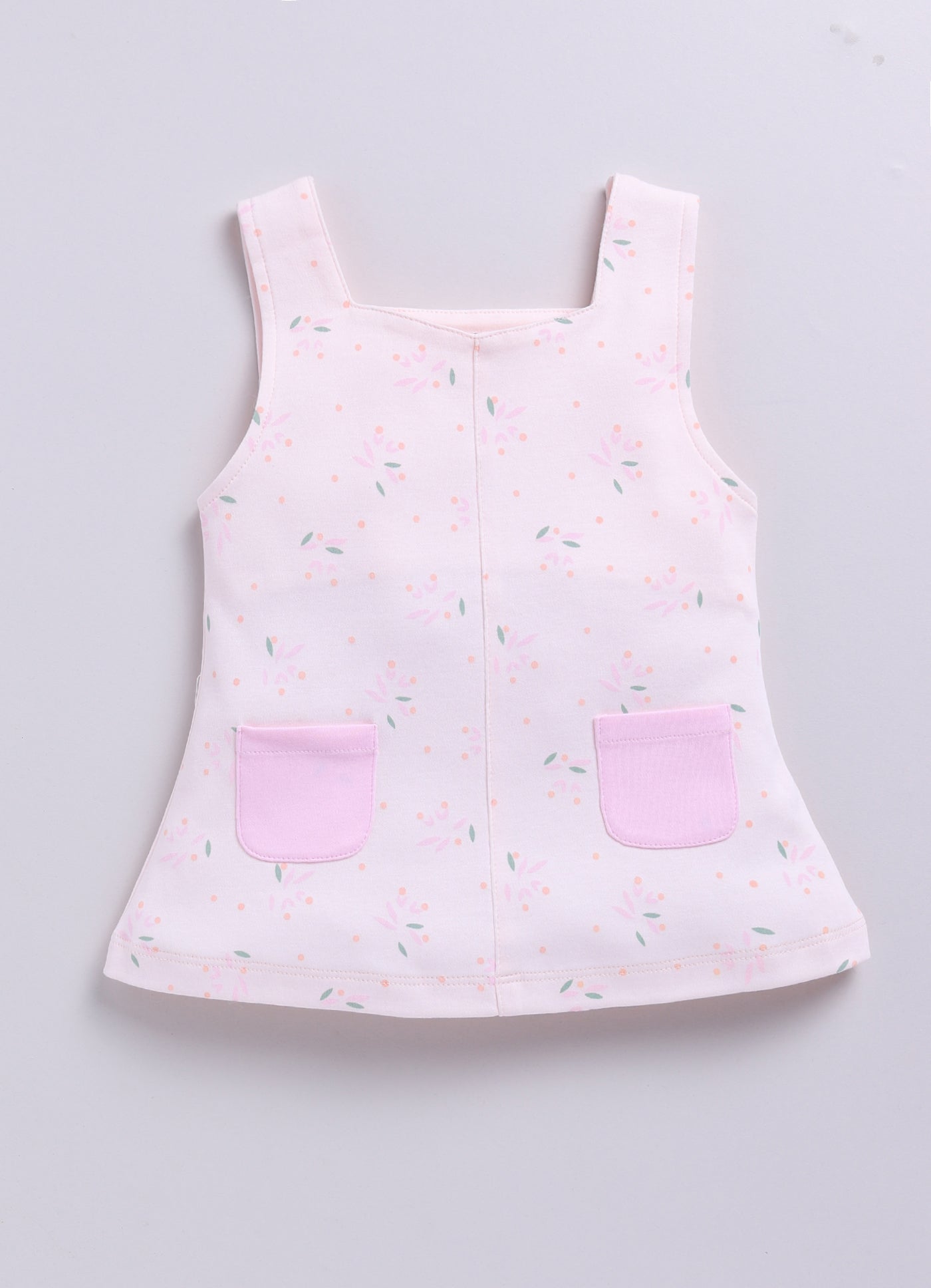 Baby Girl Floral Print Pinafore Dress with Layered Top-PINK
