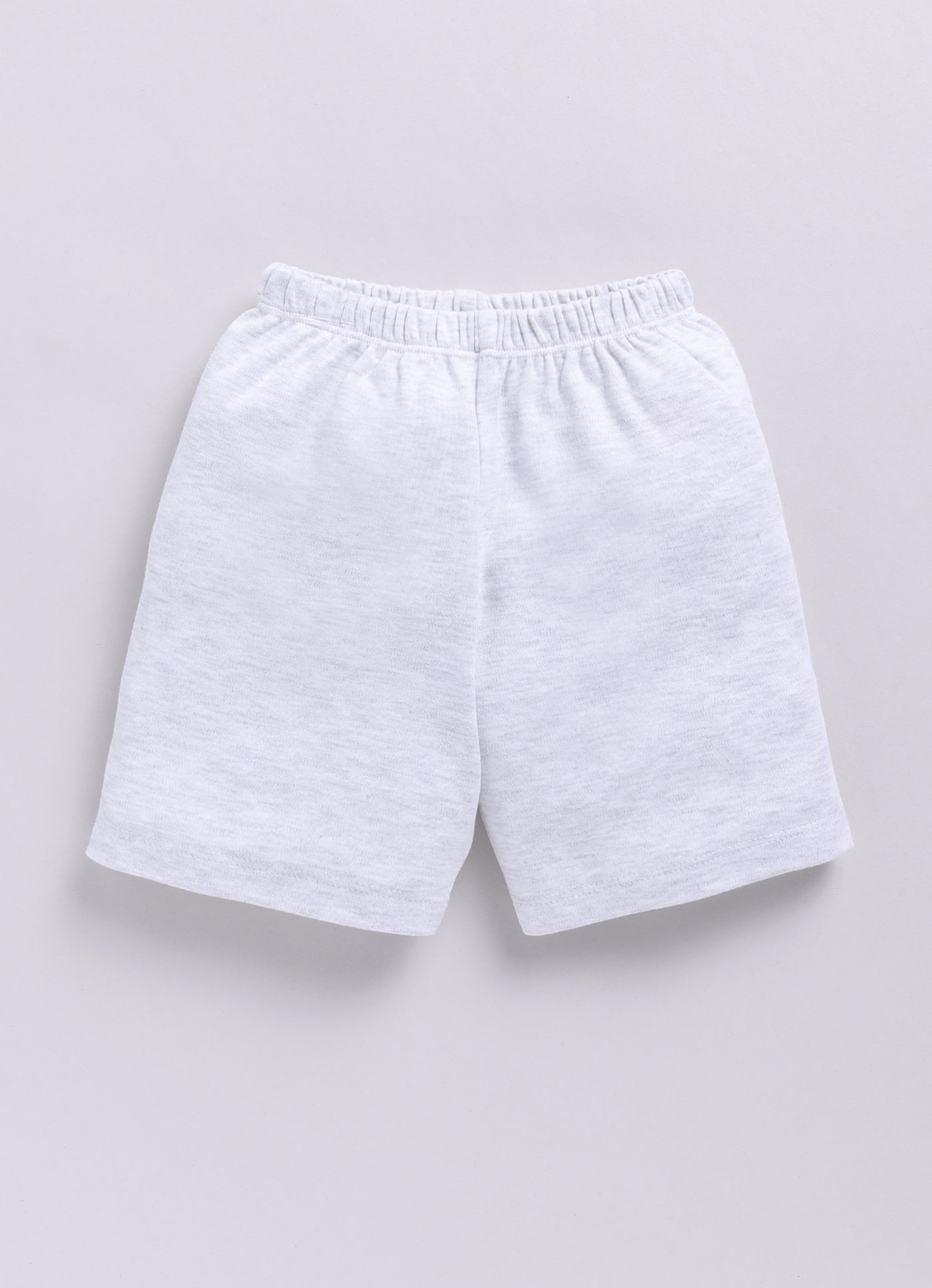 Baby Boy Speckled Top with Bear Pattrned & Light Gray Elastic Waist Shorts-Blue