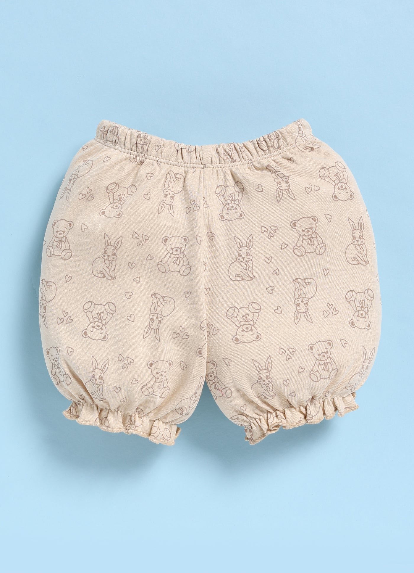 Half-Sleeve Top & Bottom For Girls - Beige Sweet Bunny