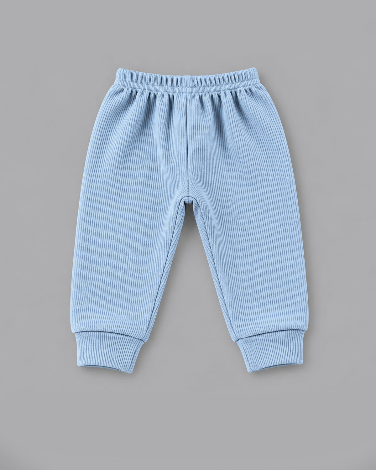 Double Teddy Embroidered Collared Waffle Knit Full Sleeve Top and Bottom for Boys - Grey & Sky Blue