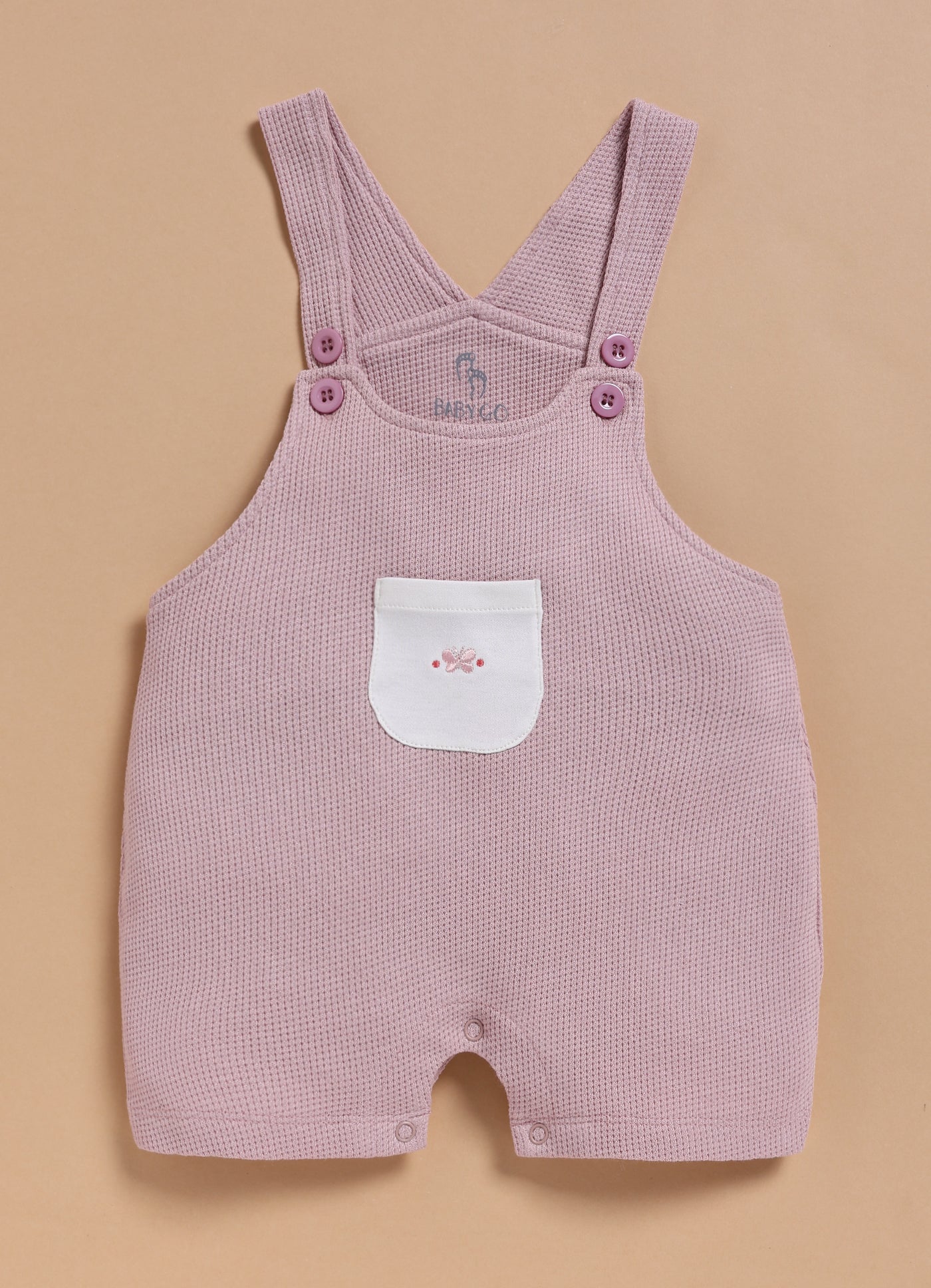 Half Sleeve Dungaree for Girls - Mauve Butterfly Pocket