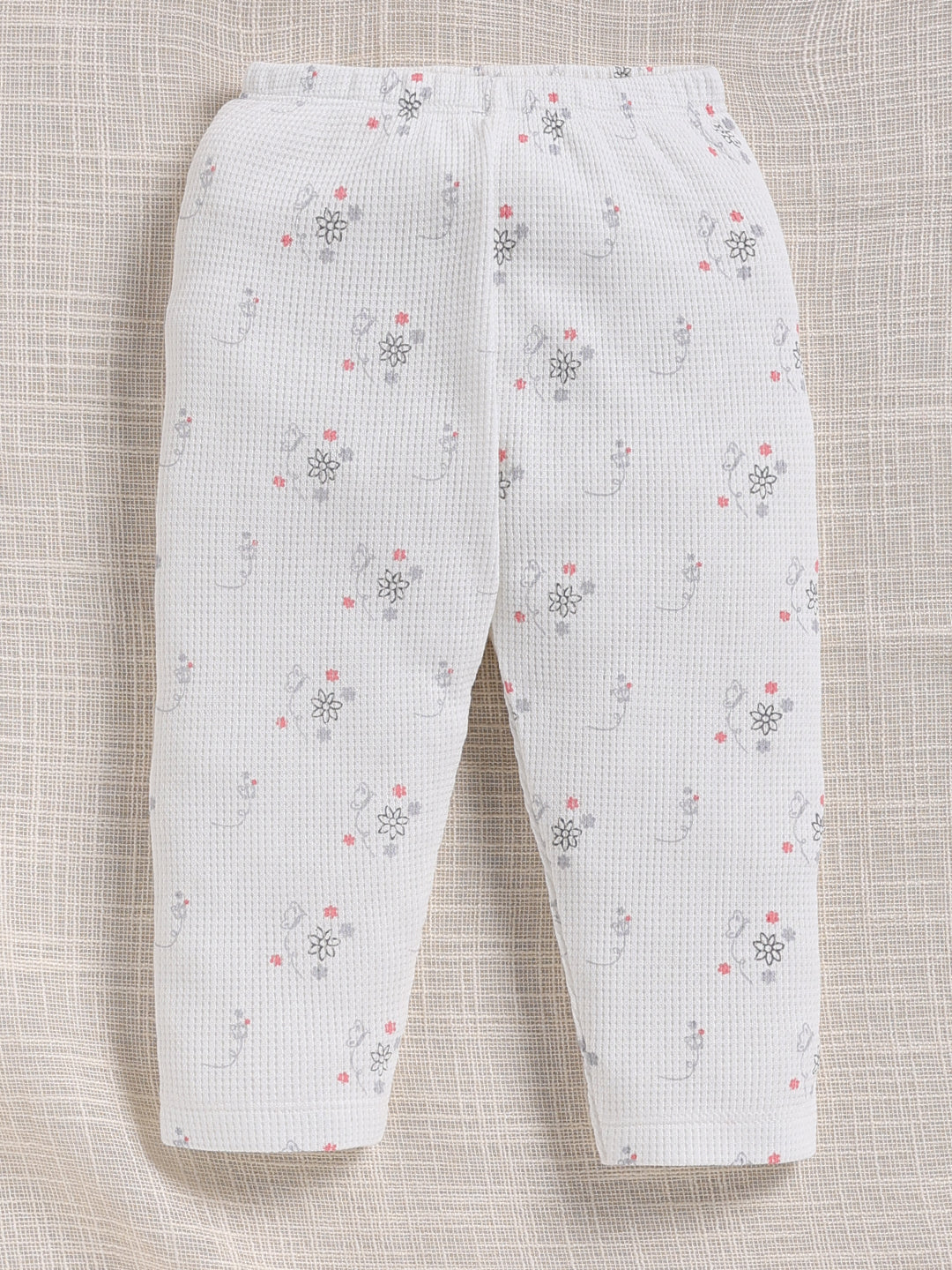 Top & Bottom for Girls - White Butterfly Embroidered Waffle Top & Printed Trousers Set