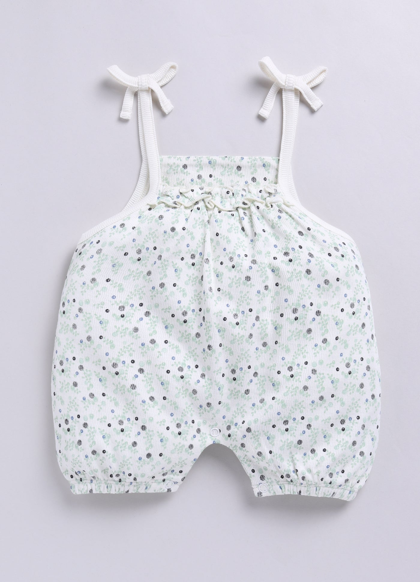 Baby Girl Light Green Floral Romper with Bows-PISTA GREEN