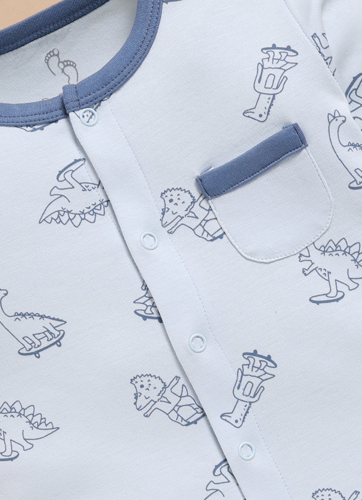 Full Sleeve Romper for Boys - Cyan Little Dinos