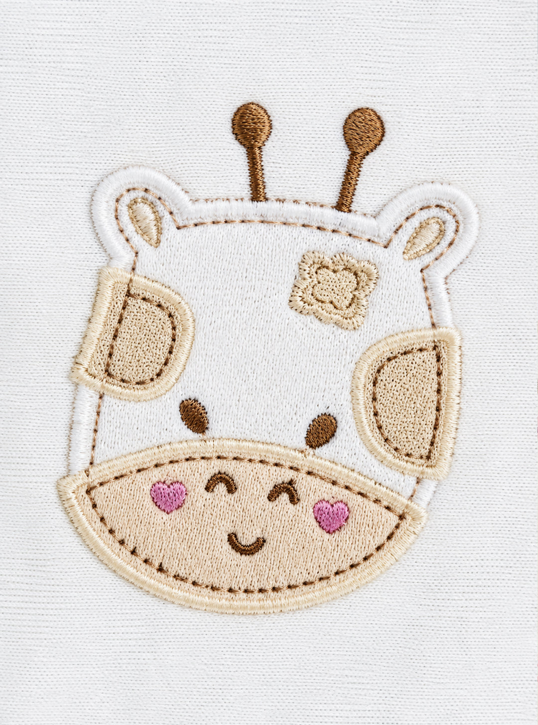Love Nature Giraffe Embroidered Ruffled Full Sleeve Romper for Girls - White & Light Yellow