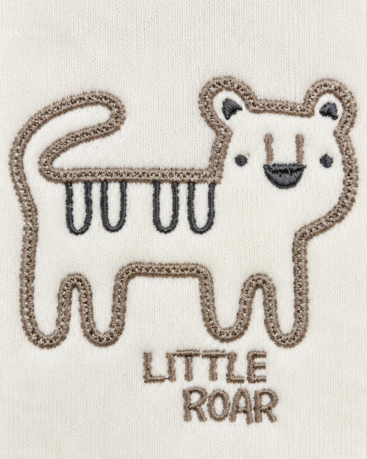 Little Roar Animal Printed Fleece-Lined Knee-Patched Full Sleeve Top and Bottom for Boys - Off-White & Beige