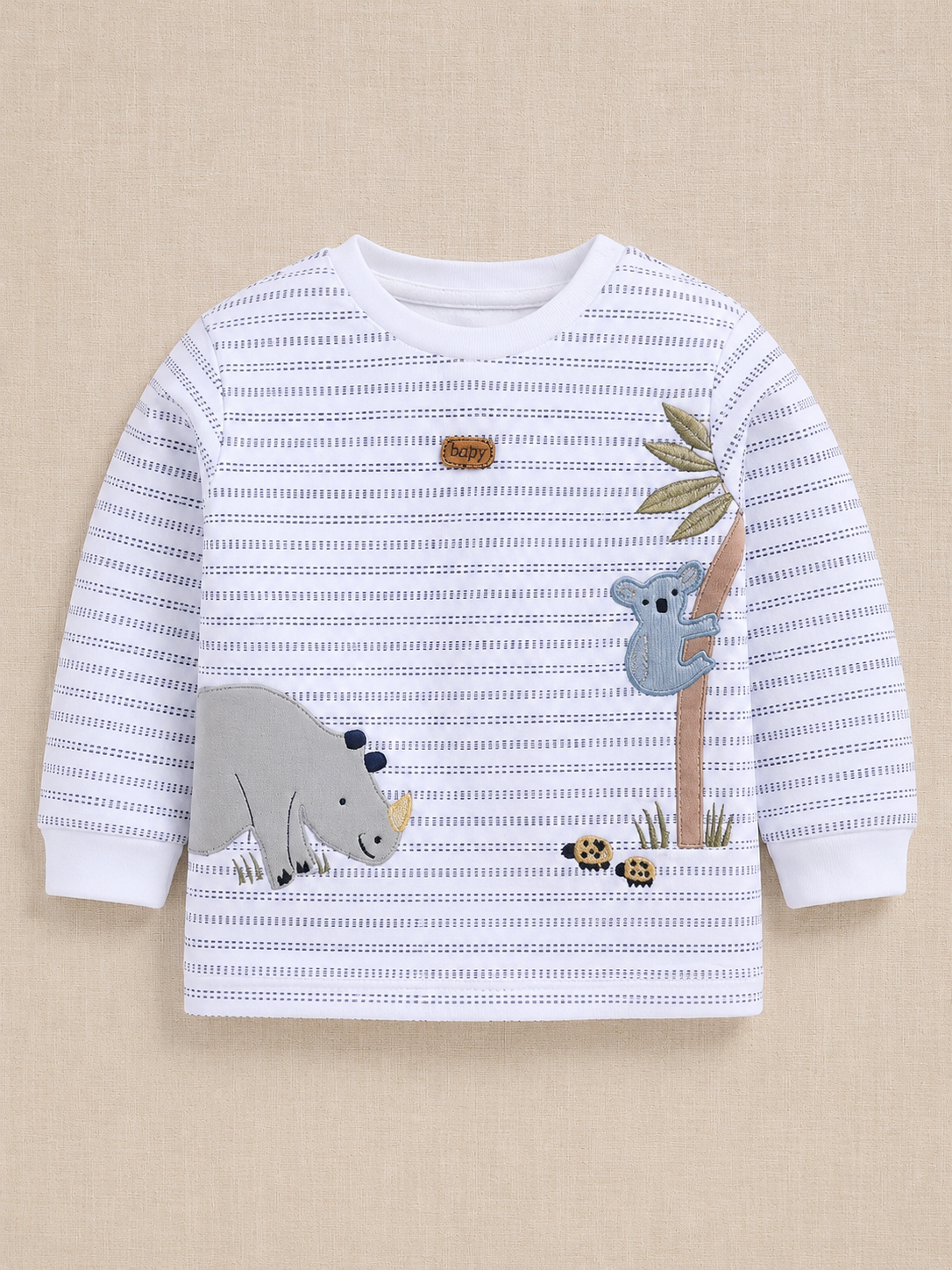 Top & Bottom for Boys - Navy Blue Striped Animal Appliqué
