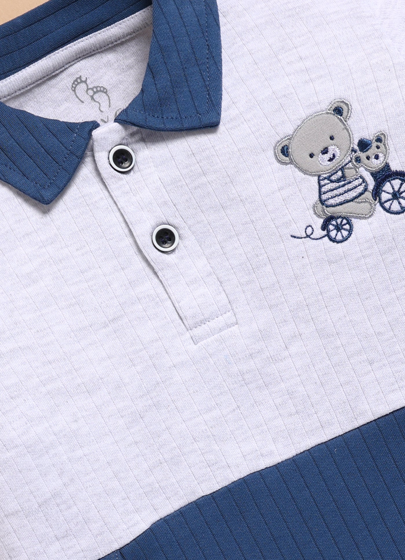 Full Sleeve Romper for Boys - Light Navy Blue Teddy Ride