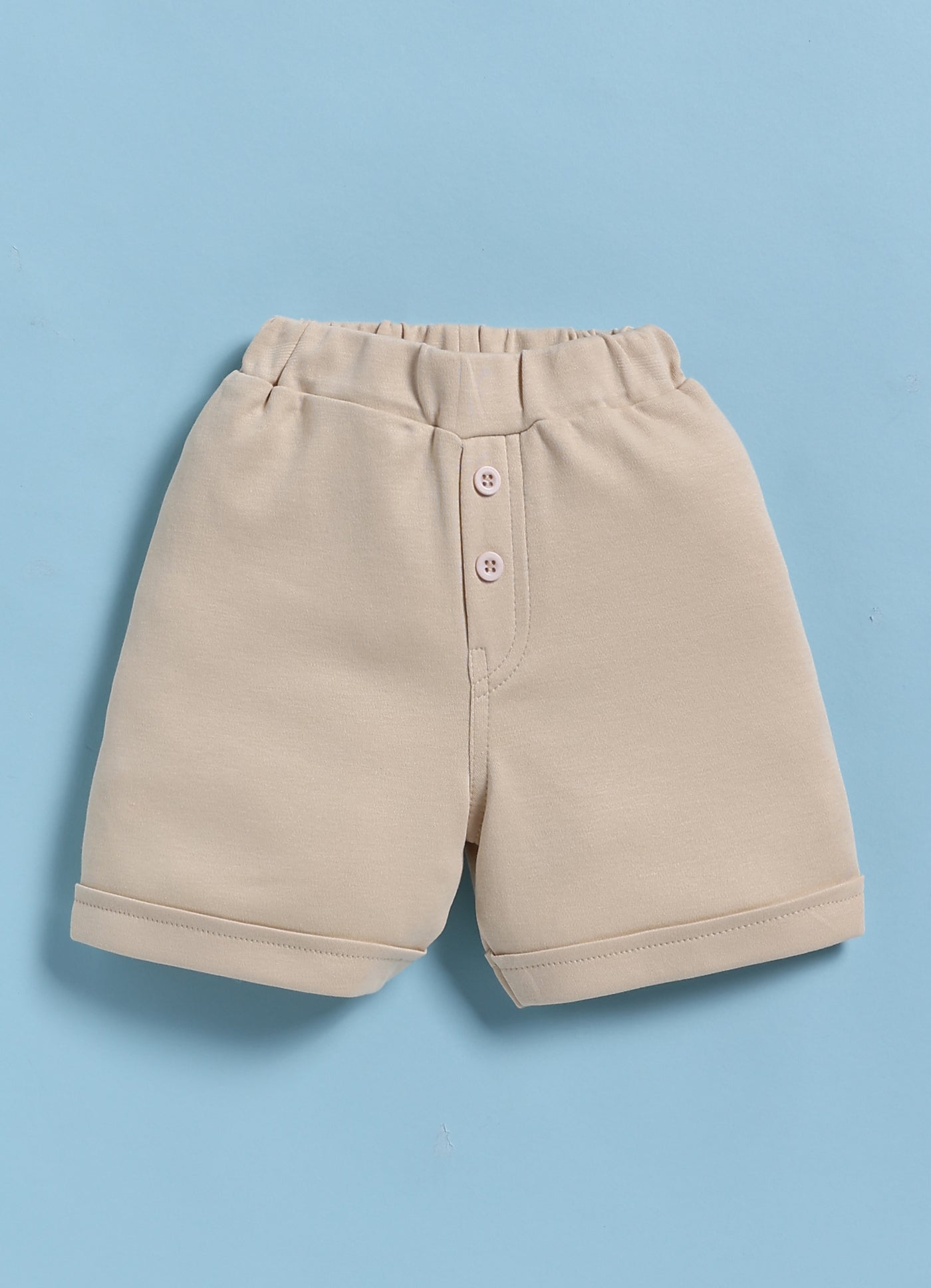 Half-Sleeve Top & Bottom For Boys - Beige Buttoned