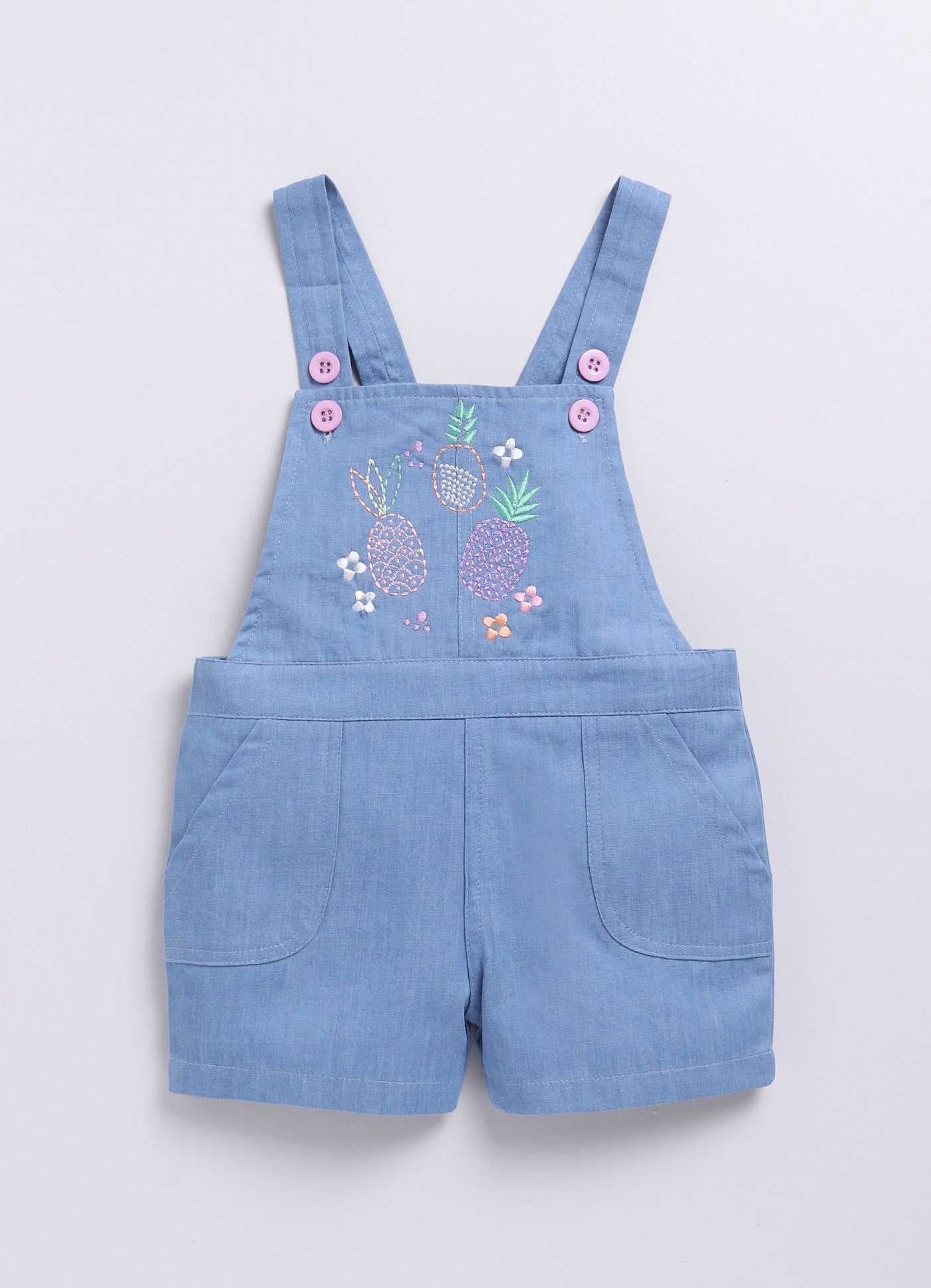 Baby Boy Embroidered Pineapple Dungaree Set-Blue
