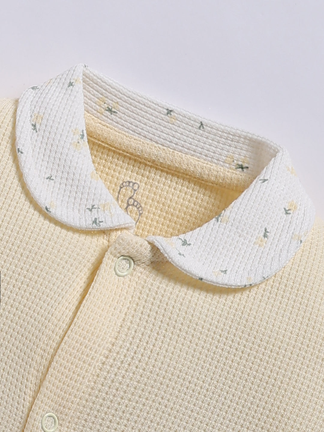 Full Sleeve Romper for Girls – Cream Floral Collar Ribbed Waffle