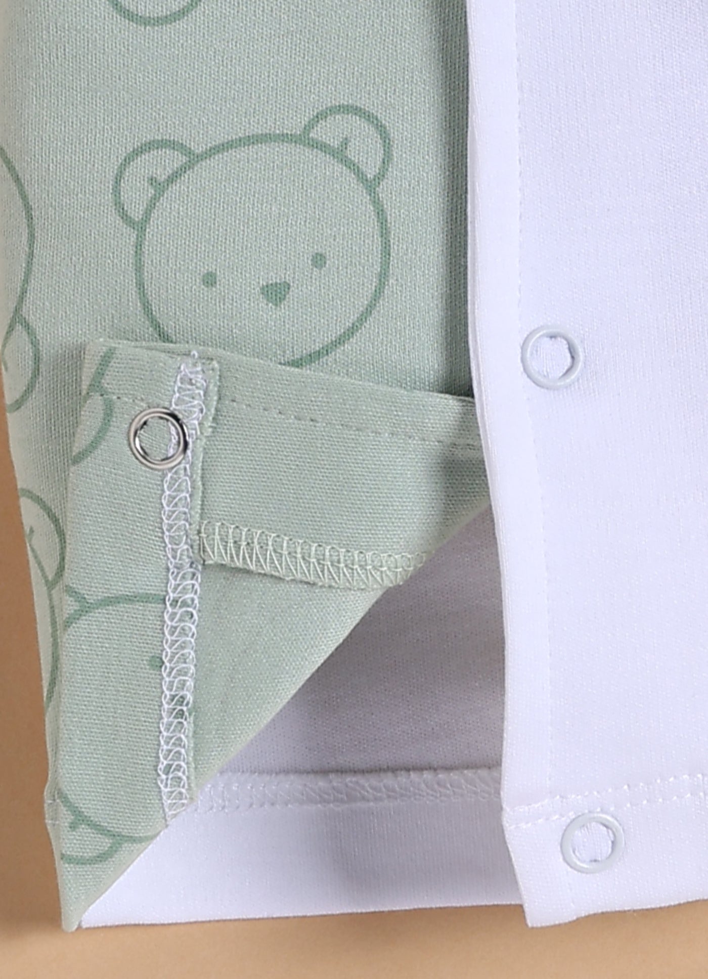 Half-Sleeve Romper for Boys – Mint Green Winking Teddy