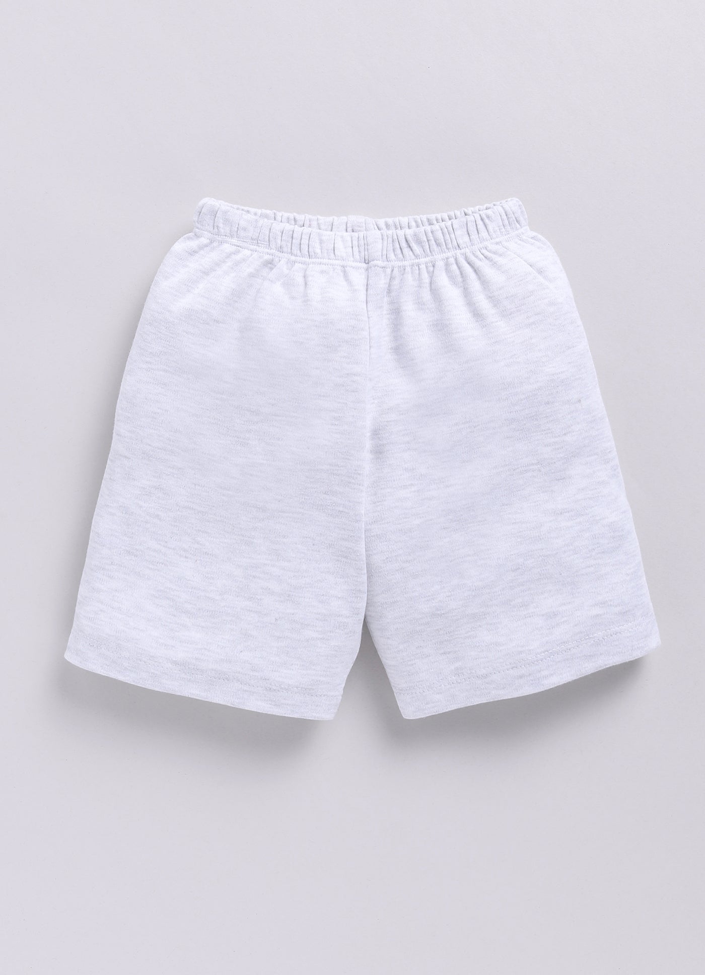 Baby Boy Speckled Top with Bear Pattrned & Light Gray Elastic Waist Shorts-Cream
