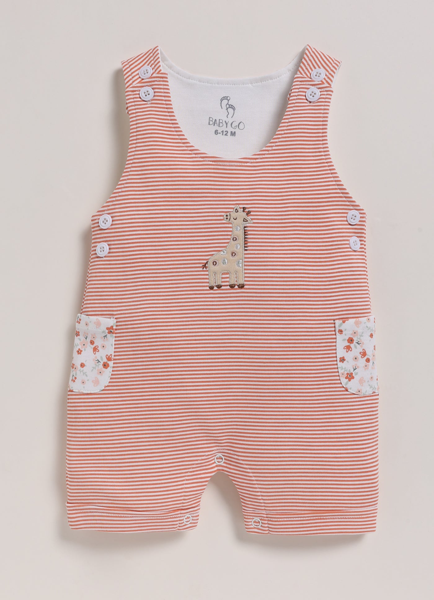 Half Sleeve Dungaree for Girls - Pink Simple Giraffe