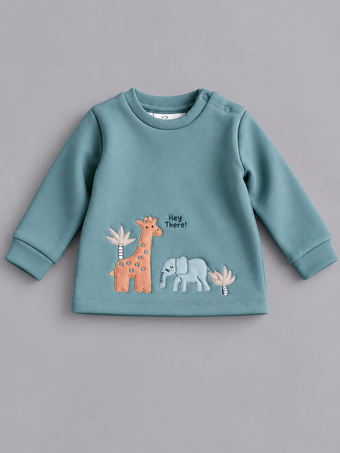 Animal Printed Full Sleeve Top and Bottom for Boys - Blue & Off-White