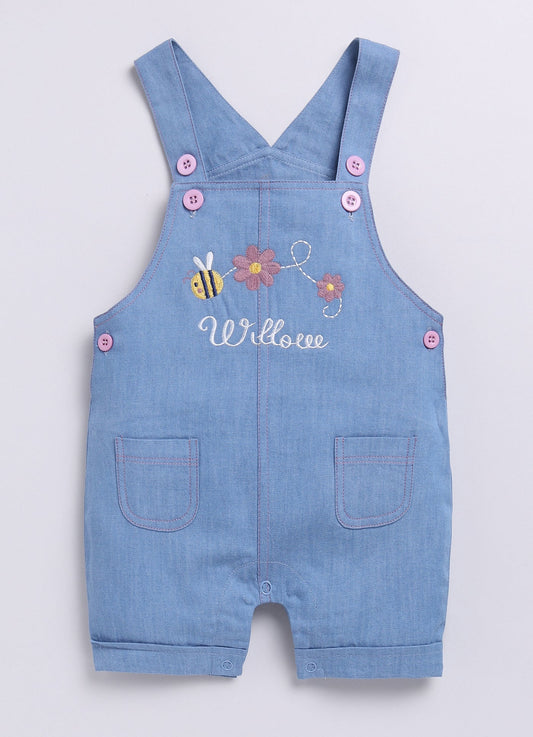 Baby Girl Willove Flutter Sleeve Dungaree-Light Blue Denim