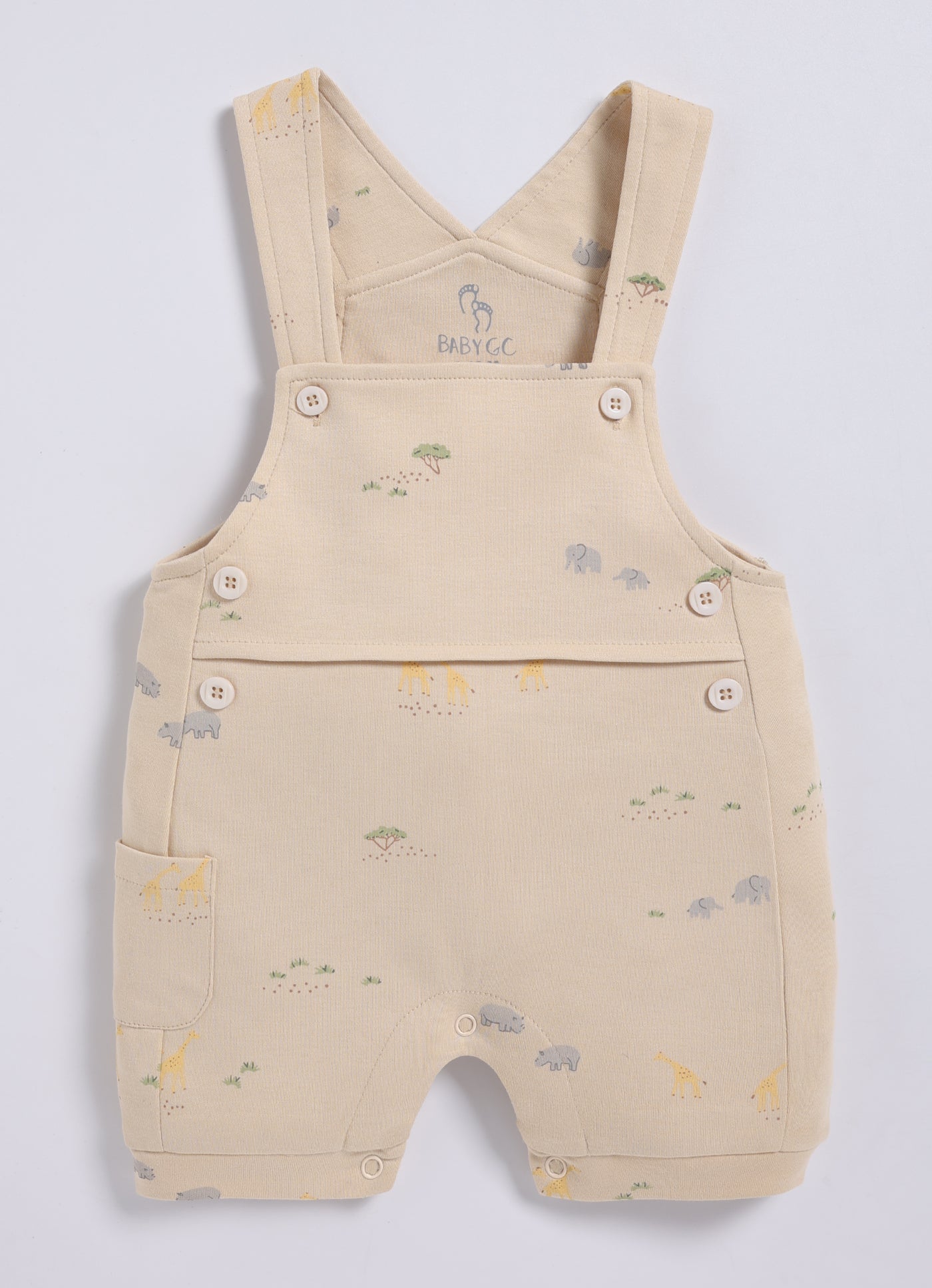 Half Sleeve Dungaree for Boys - Beige Saharan Wildlife