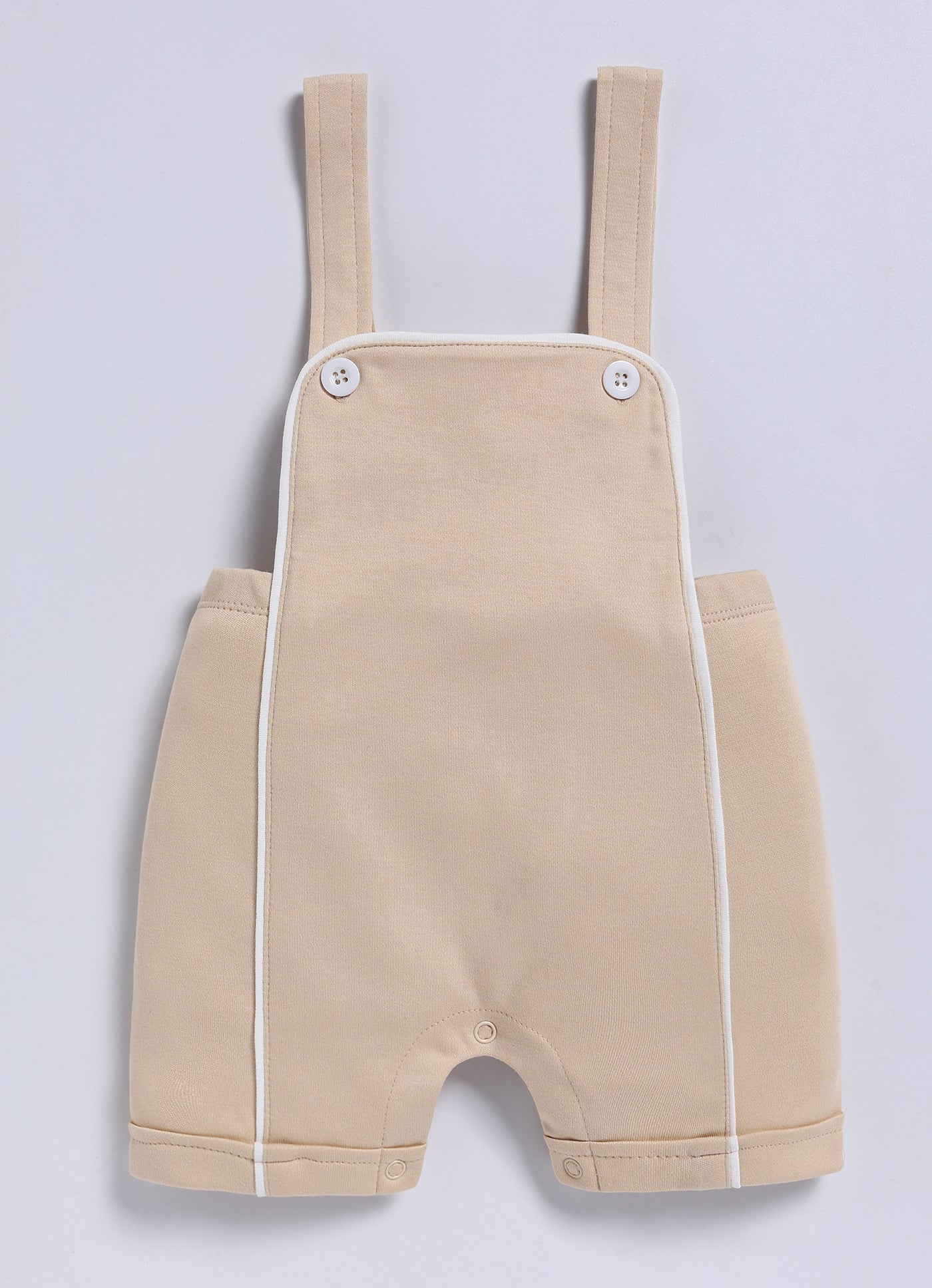 Half Sleeve Dungaree for Boys - Beige Striped Collar