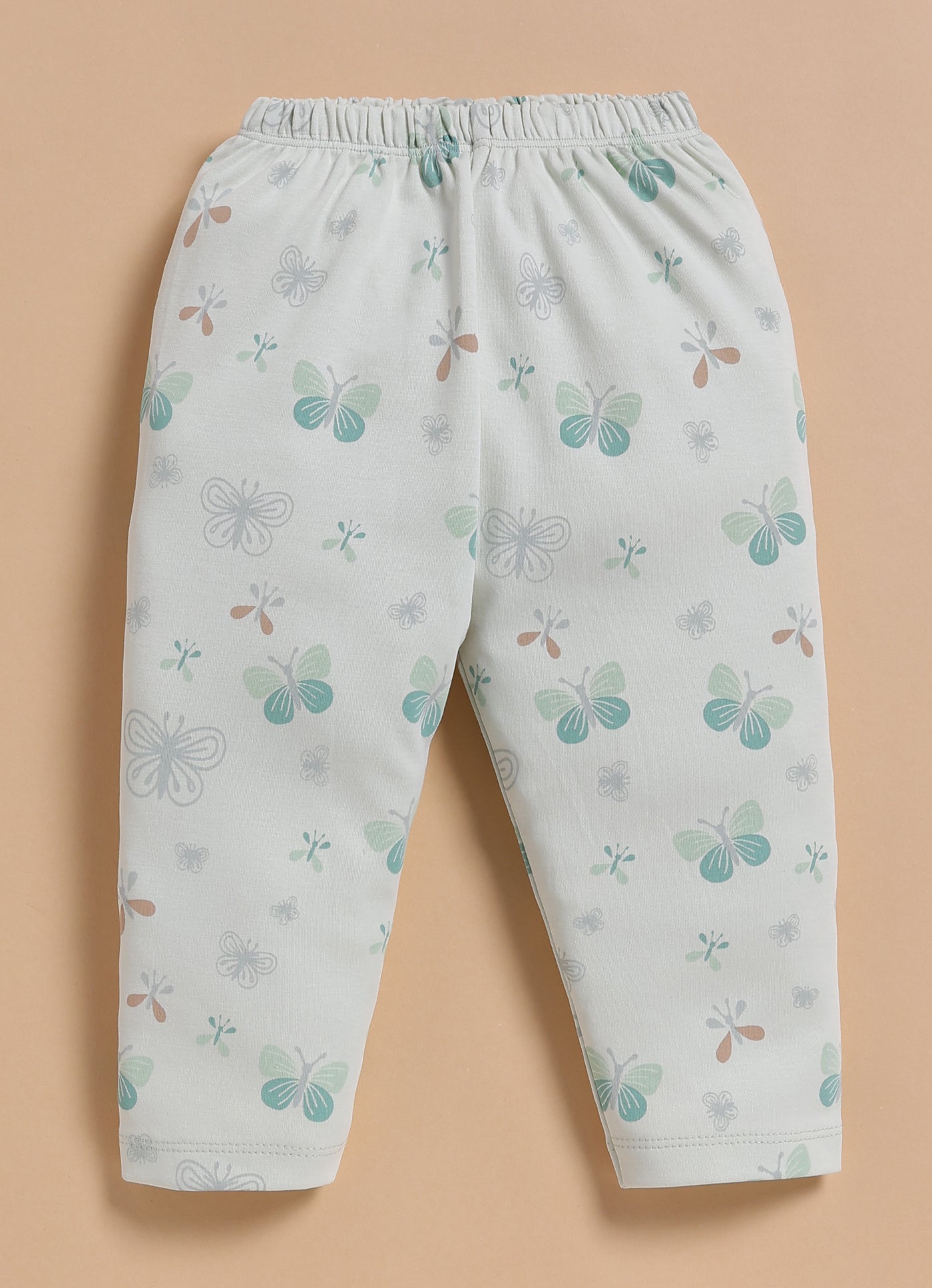 Full-Sleeve Top & Bottom For Girls - Pastel Green Little Butterfly