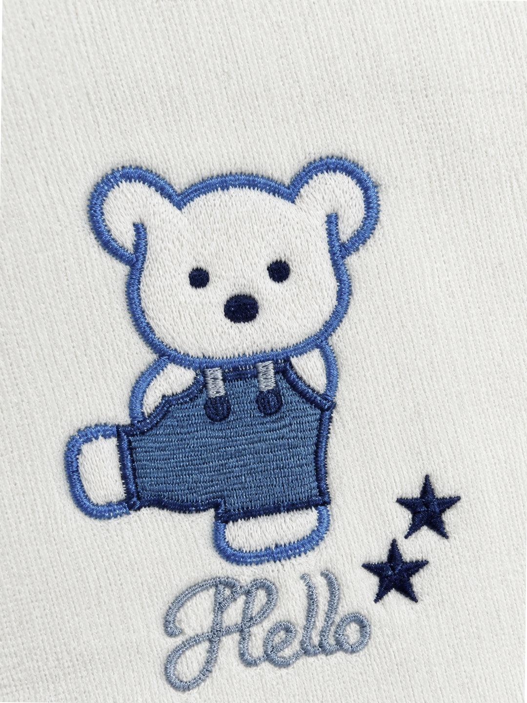 Bear Patterned Footed Full Sleeve Romper for Boys - White & Blue