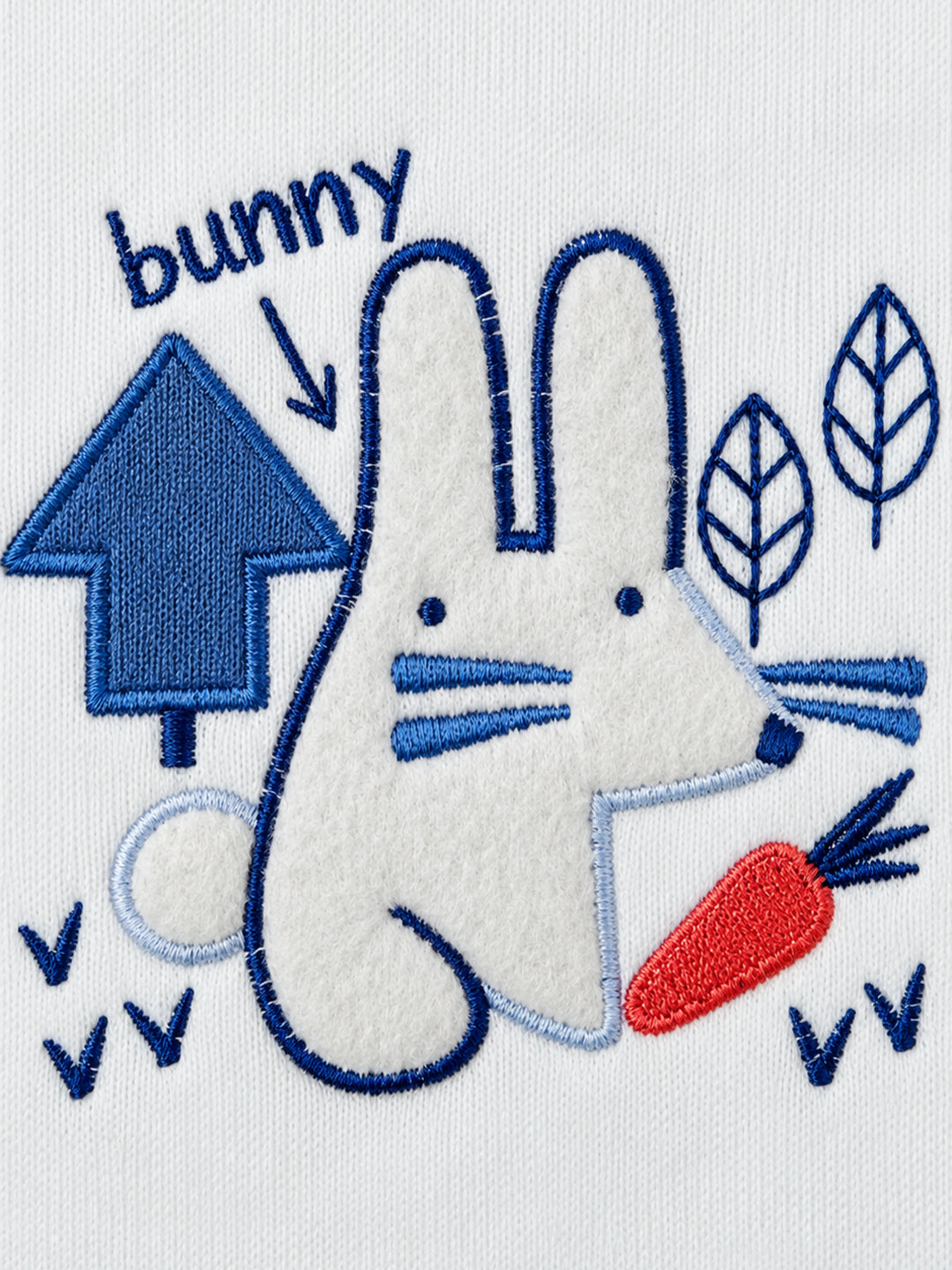 Bunny Embroidered Footed Full Sleeve Romper for Boys - White & Royal Blue
